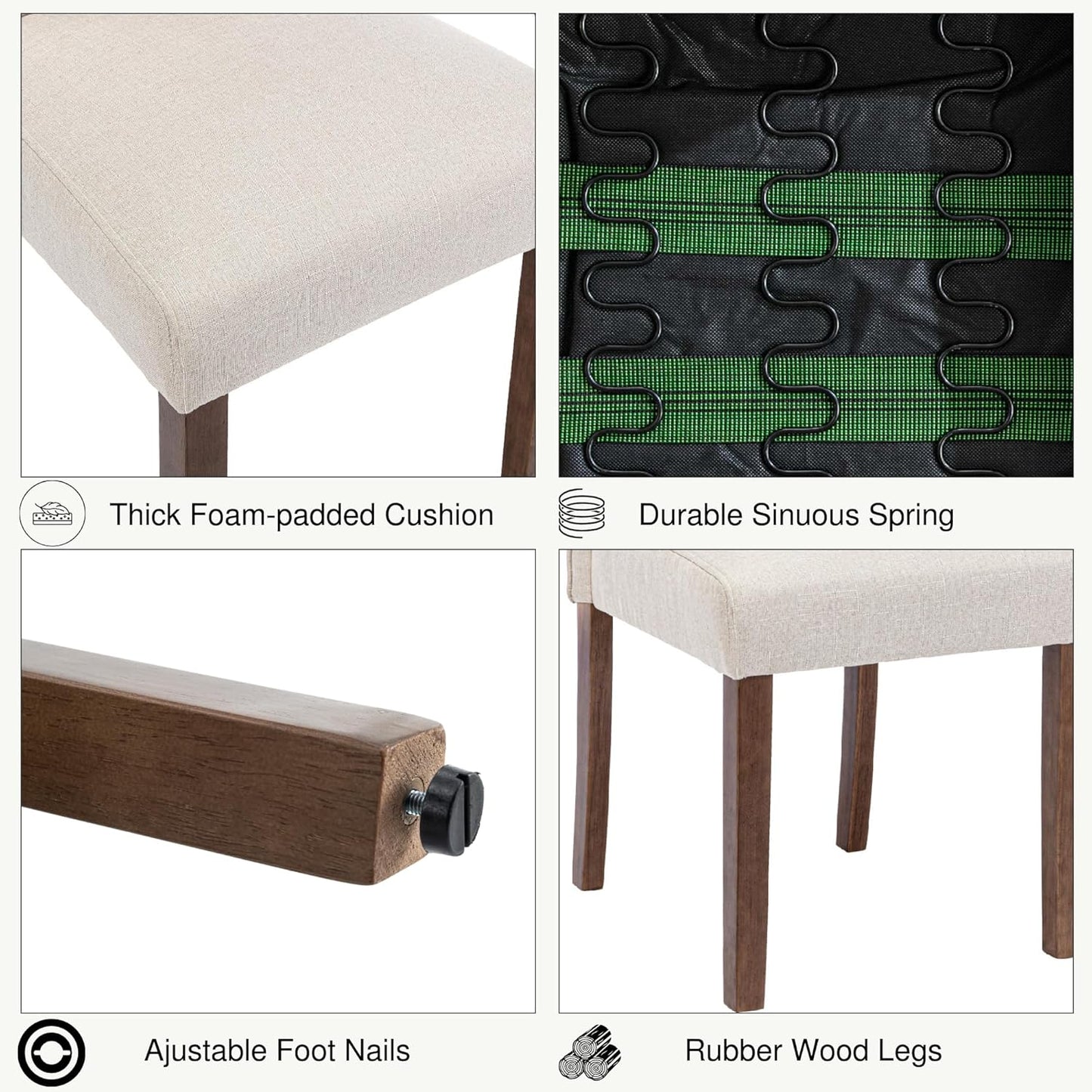 Stylish Upholstered Parsons Dining Chair Kitchen with Silver Nailhead Trim and Sturdy Solid Wood Legs