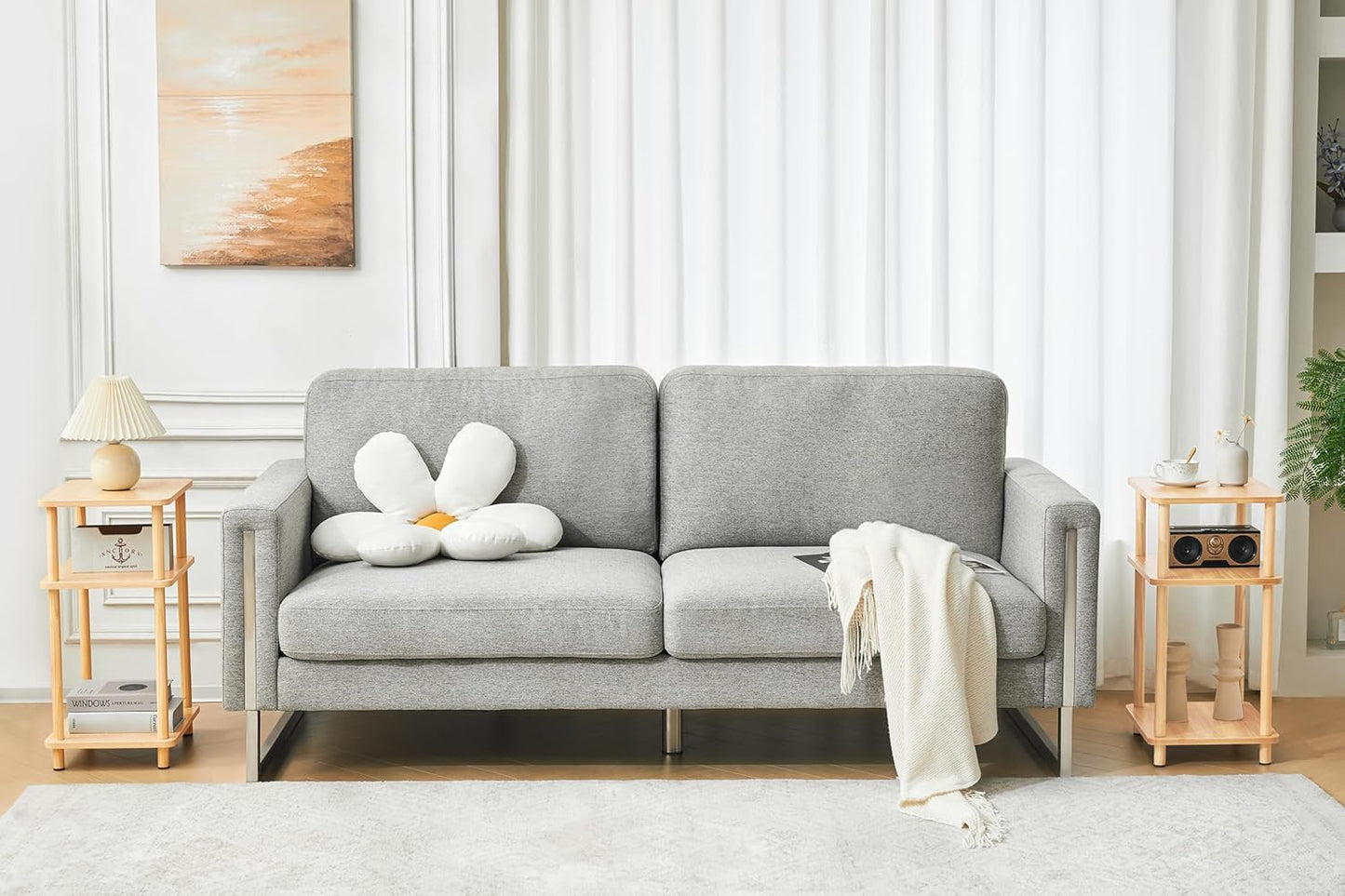 Apicizon 3 Tier End Table, Record Player Stand with Storage Shelf, Wooden Vinyl Record, Nightstand Bedside Table for Small Spaces, Bedroom, Living Room, Easy Assembly, Natural