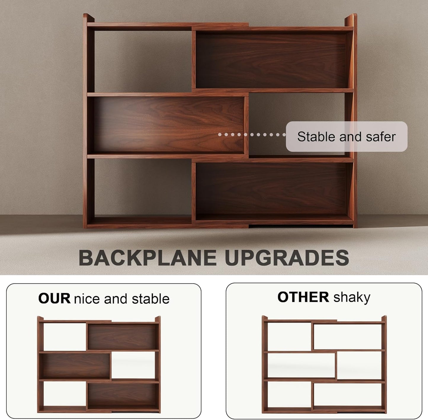 Open Shelf Low Bookcase,Wooden 4-Tier Floor Standing Expandable 25-47 inch Wide Bookcase,with Side Panels Frame for Home and Office (Walnut)