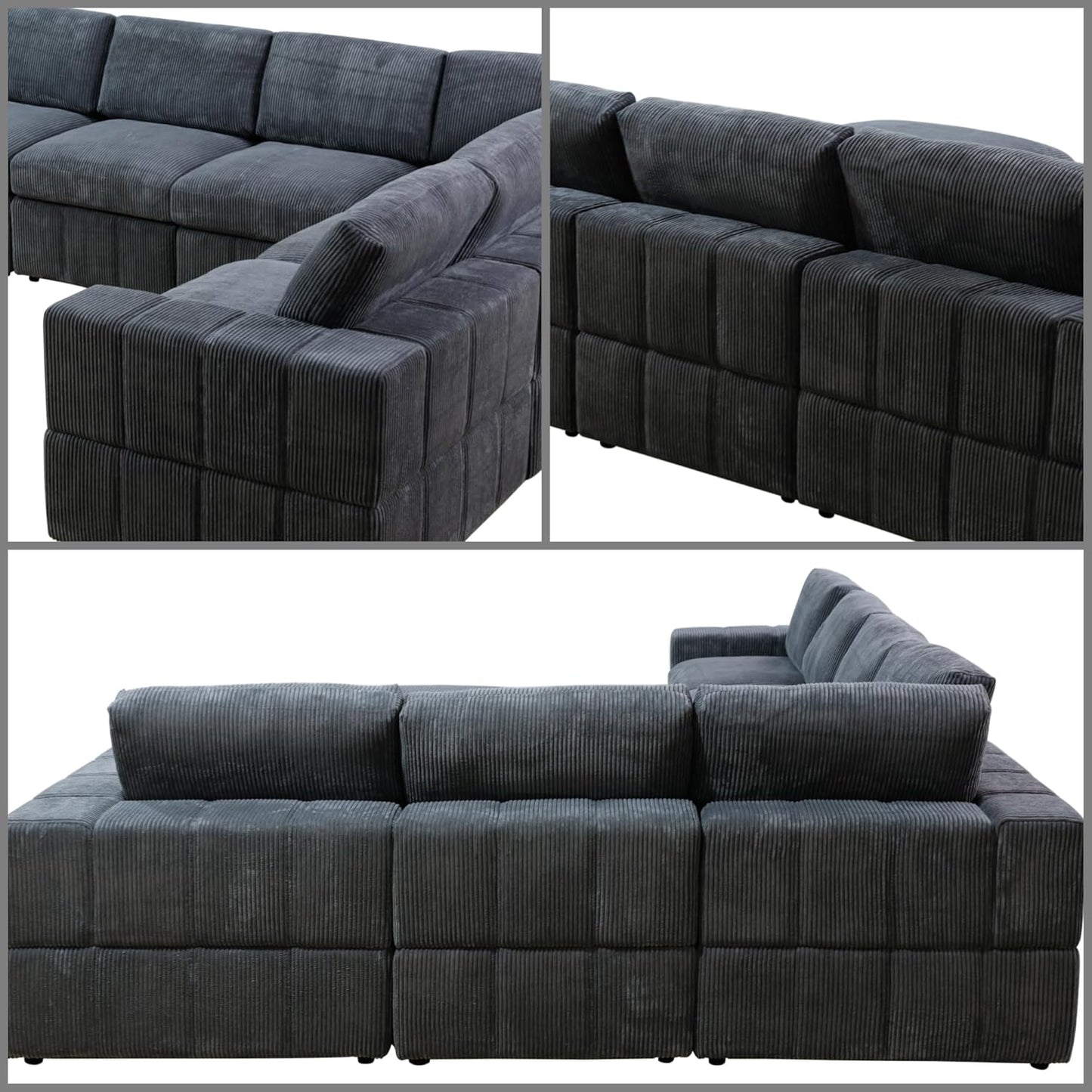 L Shaped Sectional Couches for Living Room, Modular Sectional Sofa with Ottoman & Chaise, Modern Lounge Couch Living Room Furniture for Adults, Dark Grey