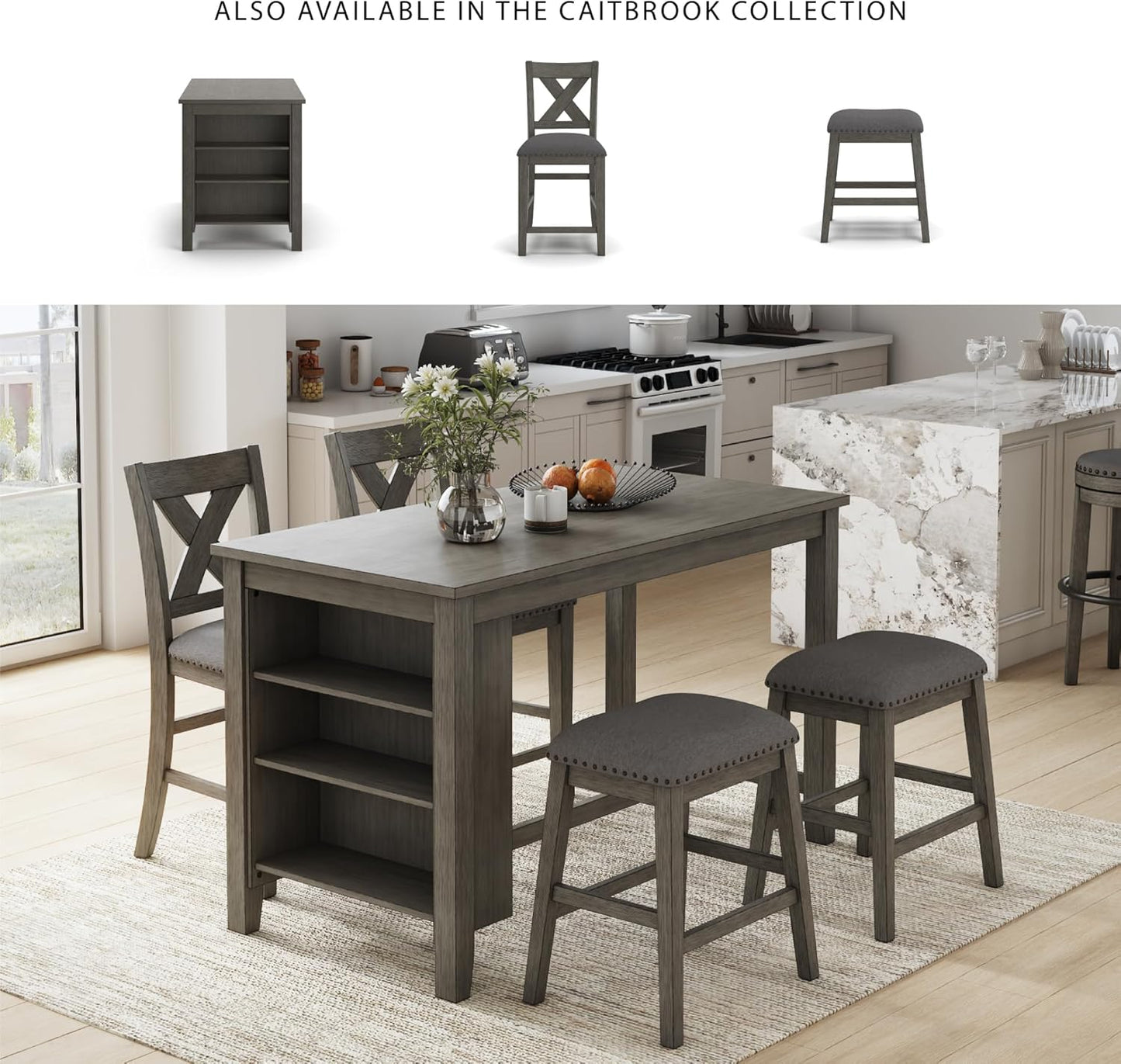 Signature Design by Ashley Caitbrook Rustic 24.63" Counter Height Upholstered Barstool, Set of 2, Gray