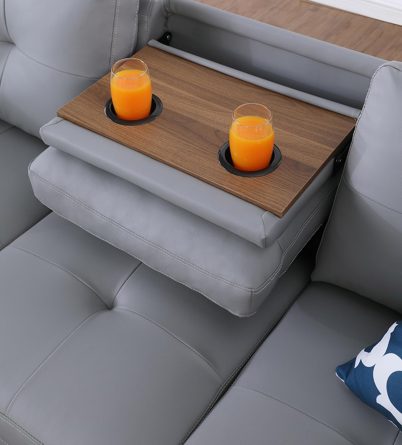 Ball & Cast 98" L Shaped Sectional Couch for Living Room,4 Seat Faux Leather Upholstered Modular Sectional Sofa Set 2 PCS with Chaise,Nailhead Trim,Cup Holders,Coffee Table and 2 Pillows for Home,Gray