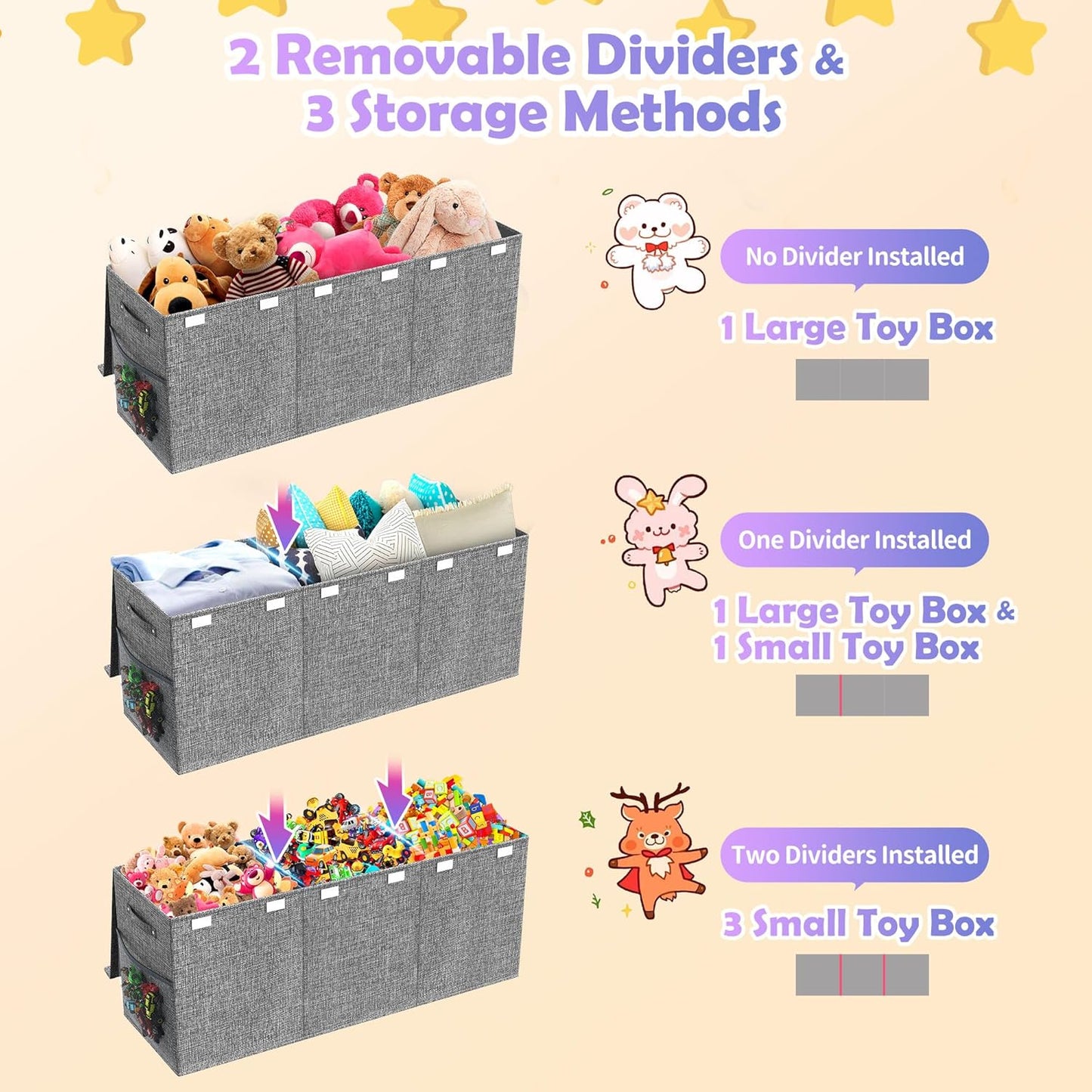 Extra Large Toy Box Chest with Lids, Collapsible Sturdy Kids Toy Storage Organizer Boxes for Boys Girls, 40"x14"x16", Toybox Storage Bins Basket for Living Room, Bedroom, Nursery, Gray