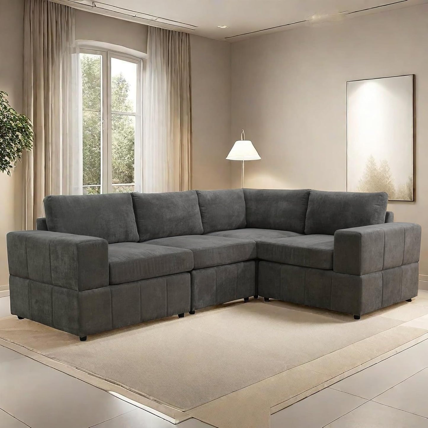 Sectional Couches Sofa for Living Room, 101″ Modern L Shaped Couch with Arm Chair, Comfy Modular Sectional Sofa for Bedroom Small Spaces, Brown