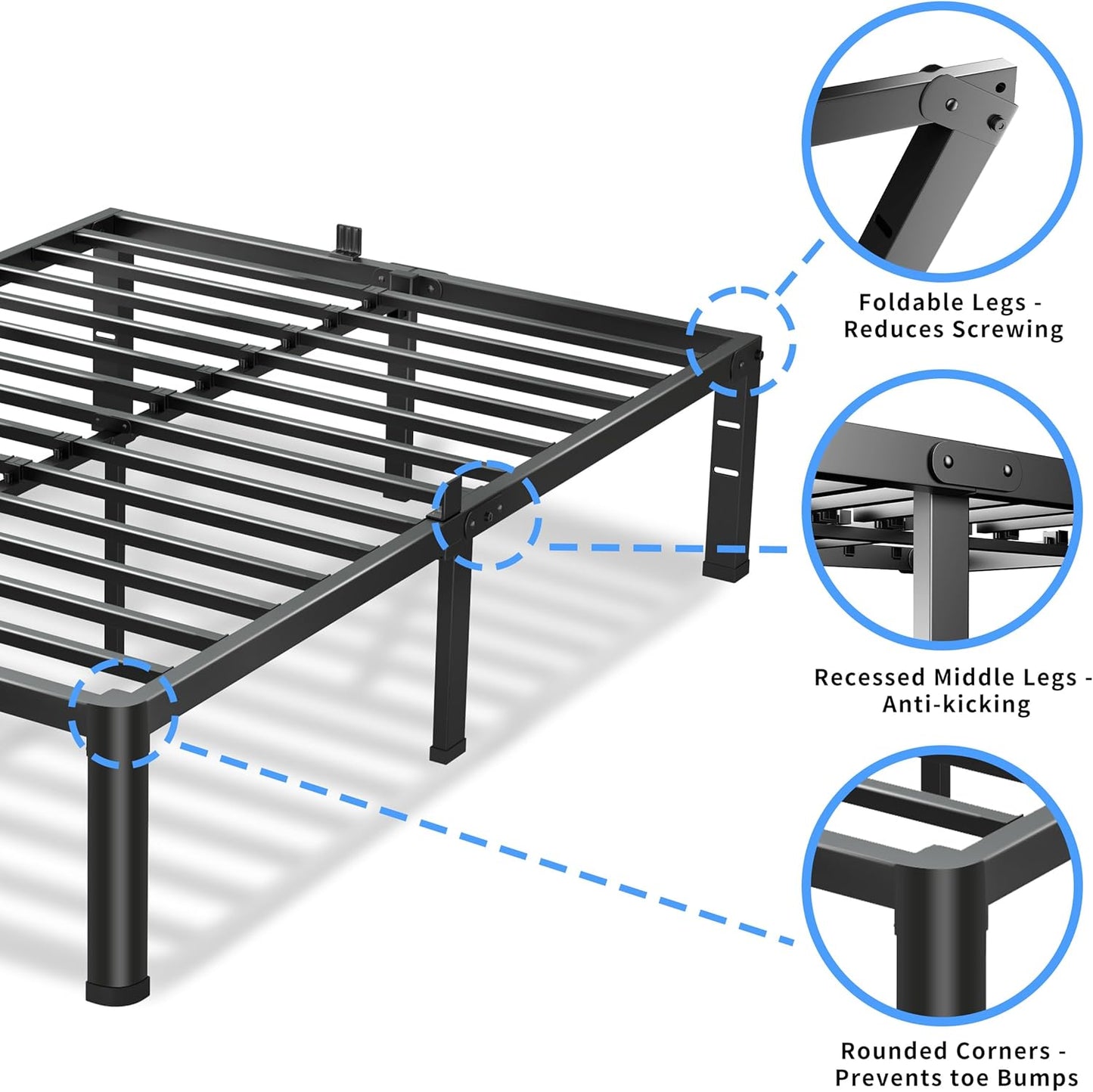 12 Inch Twin XL Bed Frame, 3500Lbs Heavy Duty Metal Platform with Round Corner Legs Mattress Slide Stopper, Steel Slat Support No Box Spring Needed, Noise Free, Non-Slip, Easy Assembly