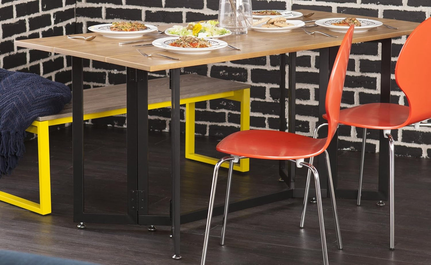 SEI Furniture Driness Drop Leaf Console to Dining Convertible Table, 63 W x 31 5 L x 29 5 H, Weathered Oak, Black