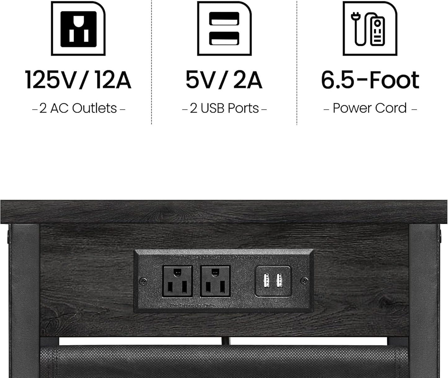 TUTOTAK C Shaped End Table with Charging Station, Side Table for Sofa, Couch Table with Storage Bag, Set of 2, TV Tray Table with 2 USB Ports and Outlets for Living Room, Bedroom, TB01BY0242