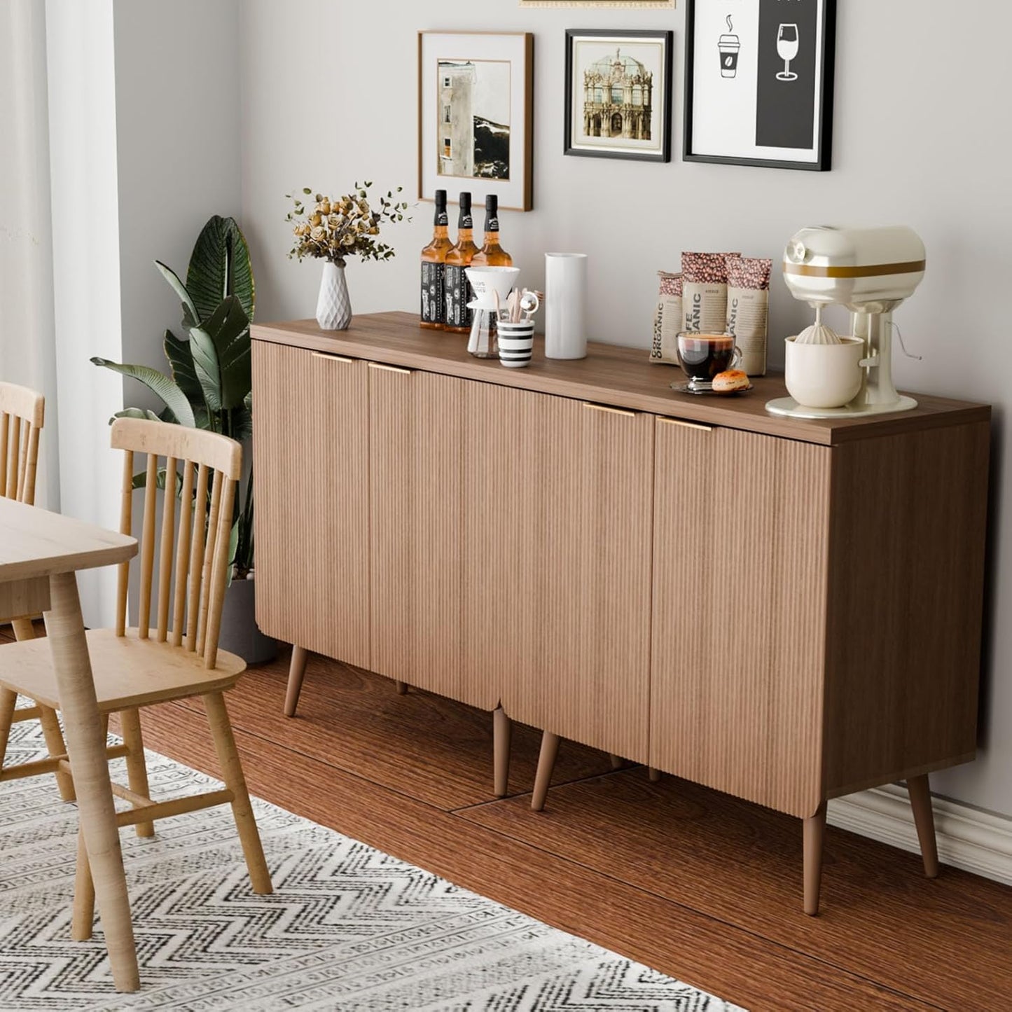 Sideboard Buffet Cabinet with Storage, 2 Doors Wood Entryway Cabinet, Modern Accent Cabinet with Solid Wood Feet & Adjustable Shelves, Multifunctional Console Table for Living Room, Kitchen, Hallway
