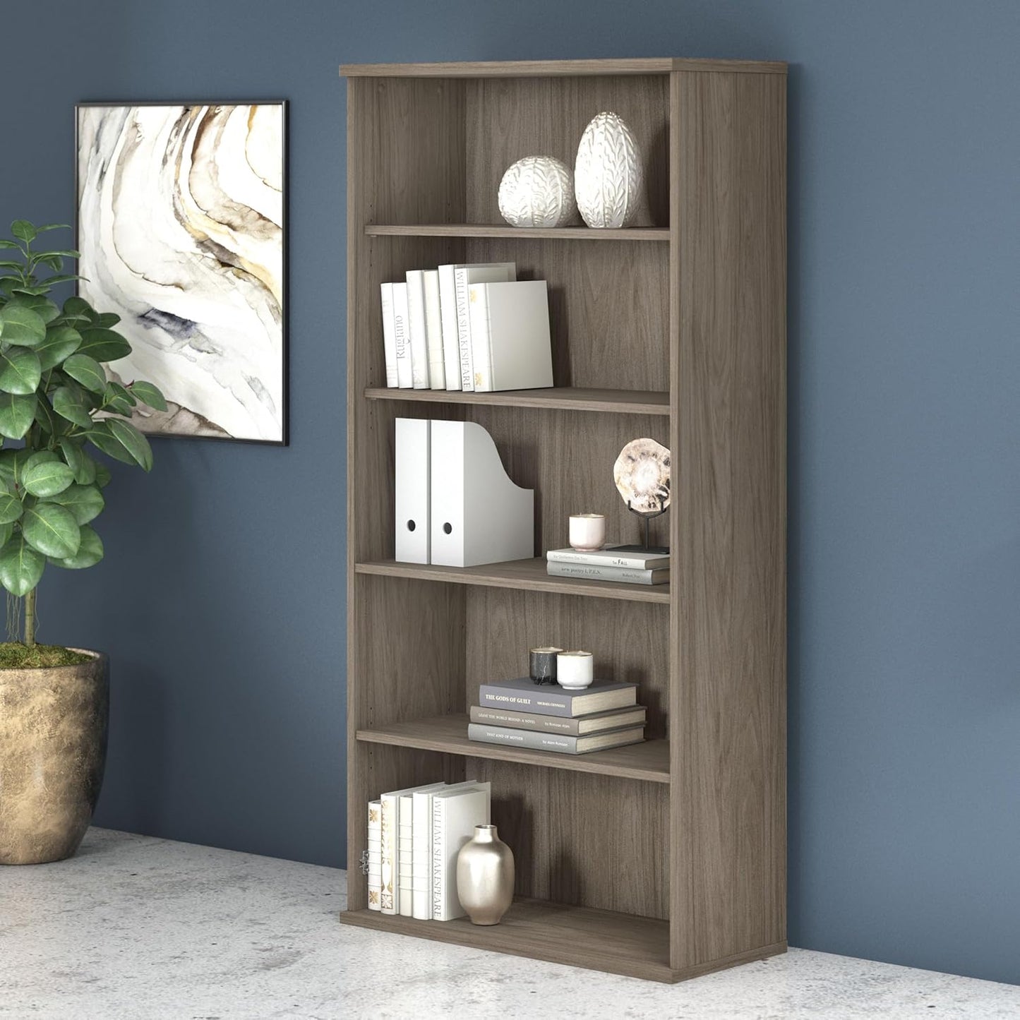 Bush Business Furniture Studio C 73" H 5-Shelf Bookcase with Adjustable Shelves, Modern Hickory Laminated Wood (SCB136MH)