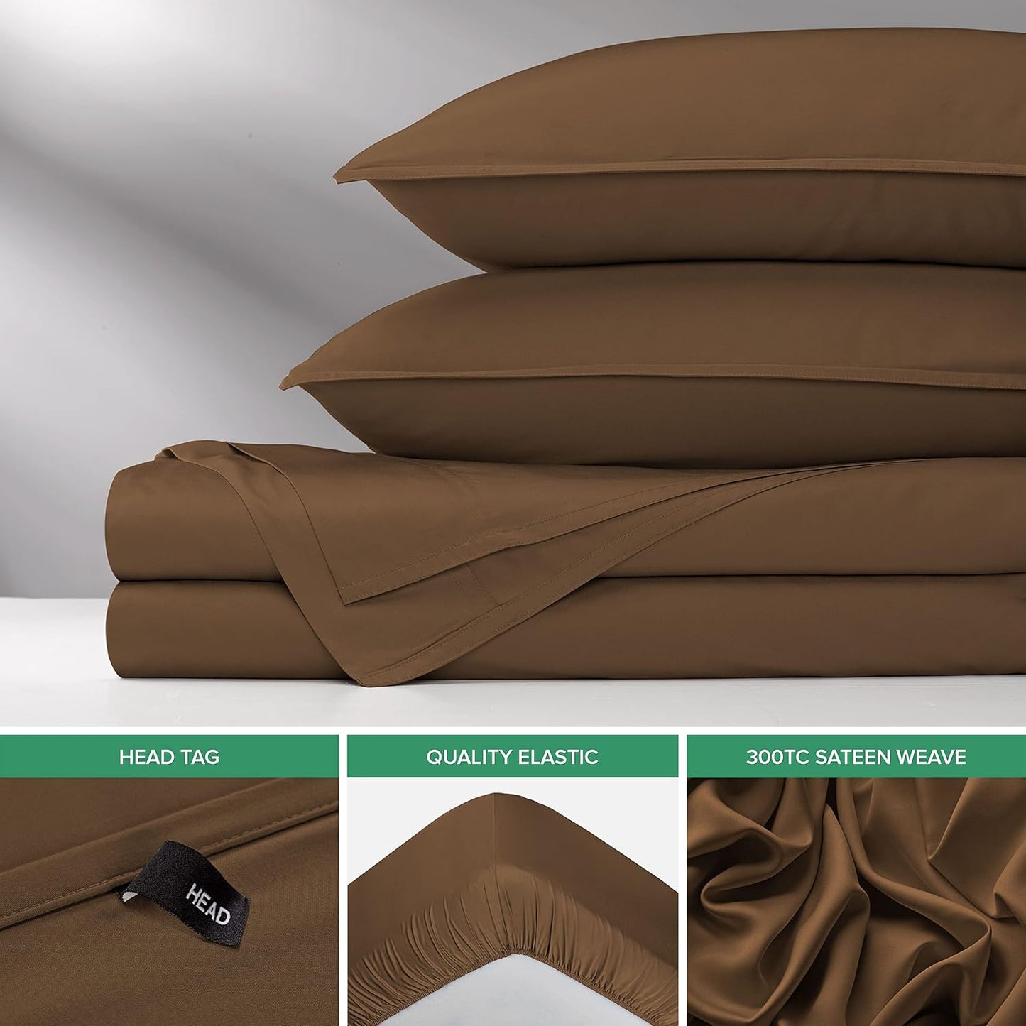 Queen Sheets by Pure Bamboo, Genuine 100% Organic Viscose Derived from Bamboo Bed Sheet Set, Luxuriously Soft & Cooling, Double Stitching, Lifetime Quality Promise (Queen, Coconut Husk)