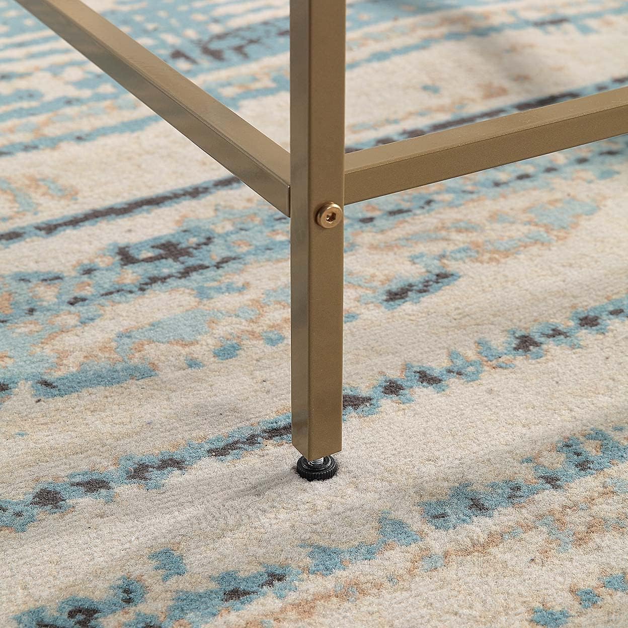 CAWS Gold End Table, Tempered Glass Rectangle Side Table with Stain Gold Metal Frame, Accent Table, Night Stand, Modern Minimalist Table for Living Room, Dining Room, Bedroom, Office or Outdoor