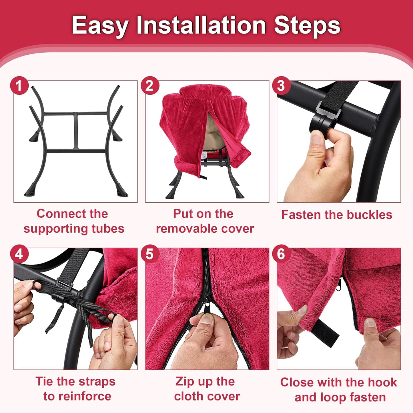 Fabric Lazy Chair for Adults, Oversized Upholstered Sofa Chair, Plush Comfy Lounge Chair with Large Side Storage Pocket, Thick Padded Reading Chair for Living Room, Bedroom, Office, Rose Red