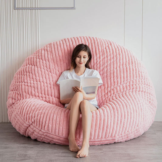 BYBYME 3 in 1 Bean Bag Chairs, Bean Bag Bed for Adults High-Density Foam Filling, Convertible Sofa Bed Faux Fur