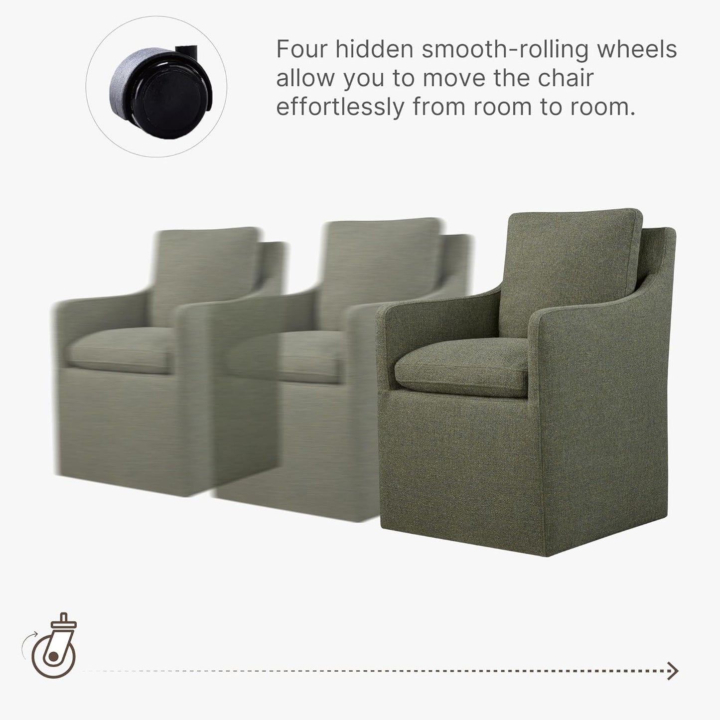 Upholstered Dining Chairs with Casters No Assembly Modern Accent Armchair with Rollers for Diningroom Bedroom Livingroom Reading Room,Green,2 Boxs