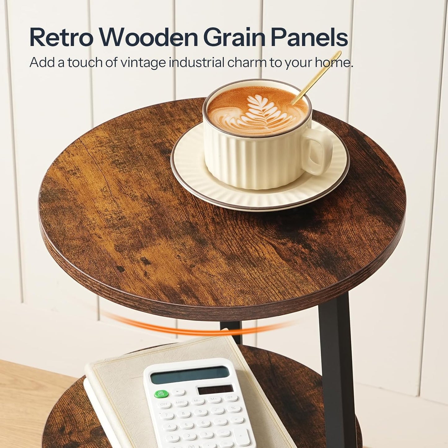 HOOBRO Small Round Side Table with Charging Station, Round End Accent Table with Storage Basket, Compact Sofa Bedside Table for Small Space in Living Room, Bedroom, Rustic Brown BF169UBZ01