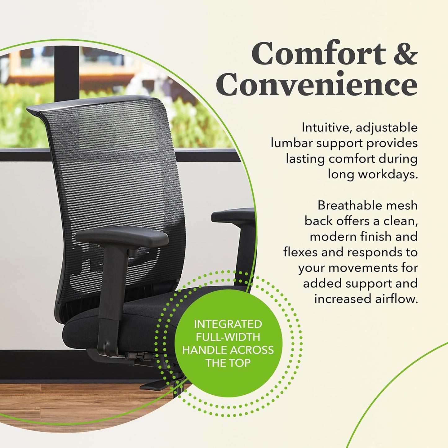HON Convergence Ergonomic Office Chair, Breathable Back Support Mesh, Adjustable Arms, Computer Chair with Lumbar Support, Rolling Swivel Wheels, Comfortable Synchro-Tilt Recline, Fabric, Frost