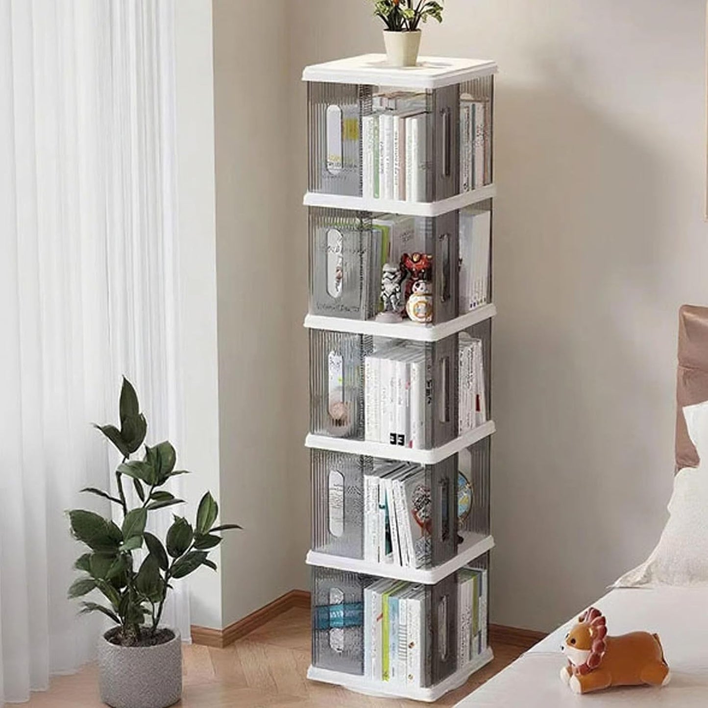 Rotating Bookshelf Tower, 360-Degree Rotating Bookshelves, Small Space Spinning Bookshelf, Revolving Bookcase Suitable for Bedrooms, Living Rooms, Studies and Offices (Grey,5Tier)