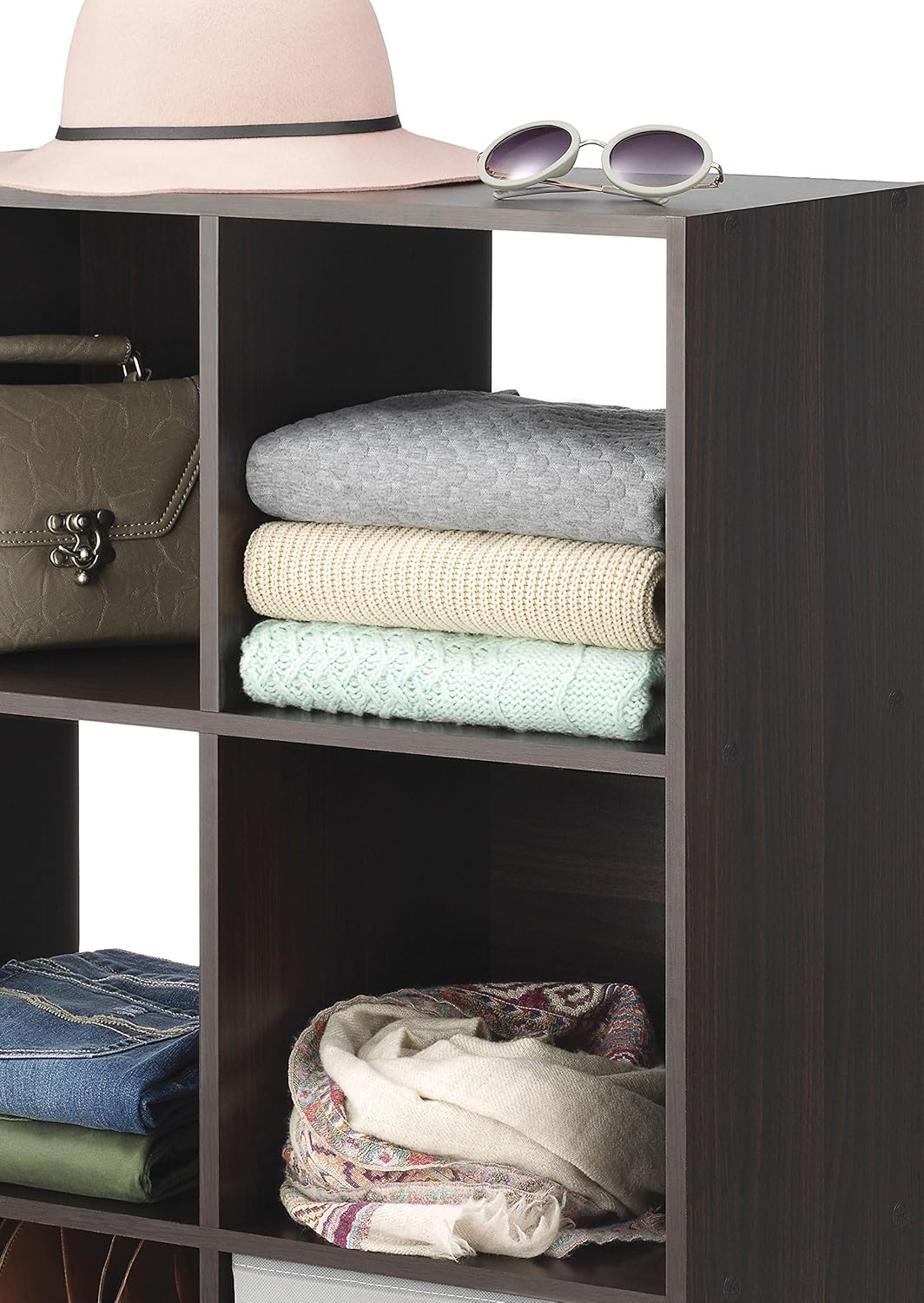 Whitmor 9 Cube Bookcase, 3 Tier Stackable MDF Bookself, Open Storage Display Organizer, Storage Cabinet for Living Room, Bedroom, Home, Office, 35.1" L x 11.7" W x 35.88" H, Black