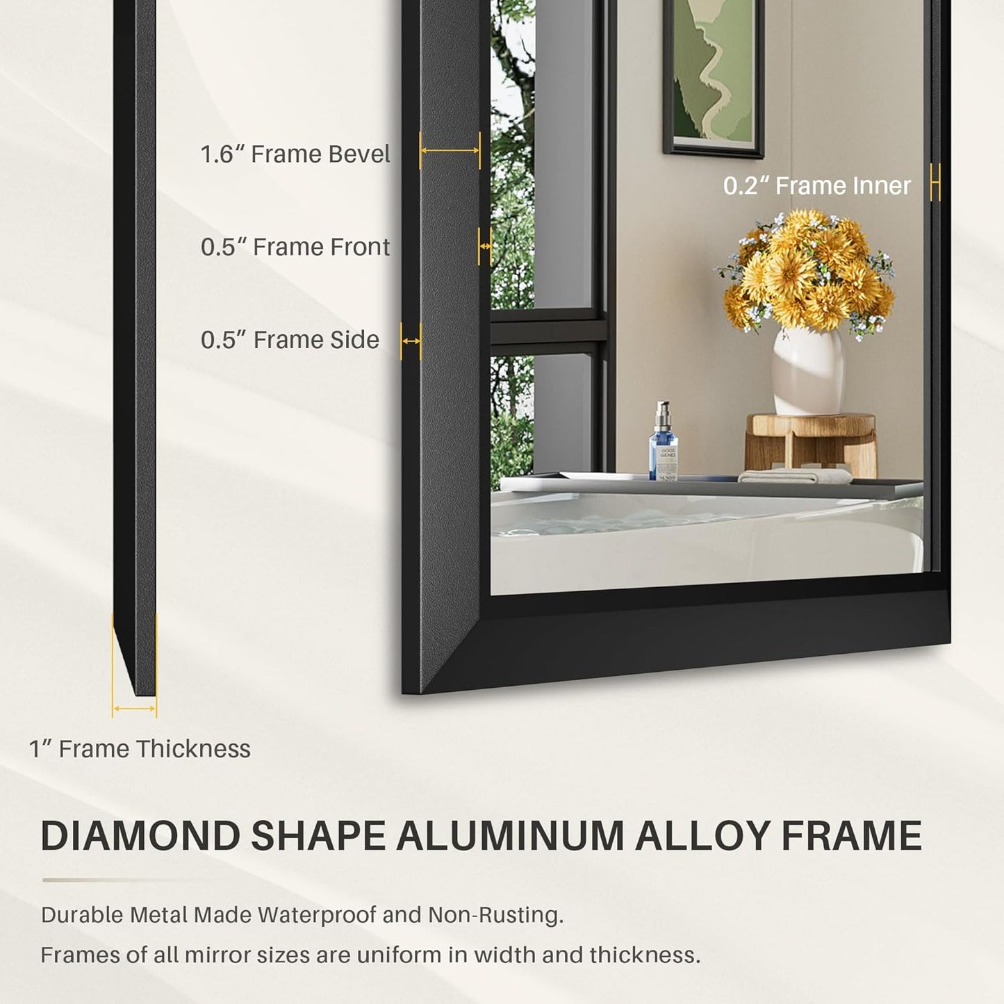 50x30 Inch Black Bathroom Mirror for Wall, Thick Metal Framed Rectangle Mirrors for Over Sink, Bedroom, Living Room, Entryway, Anti-Rust, HD Tempered Glass