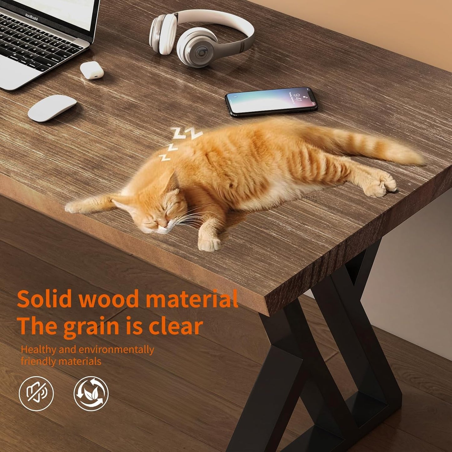 Solid Wood and Metal Modern Industrial 55 inch Wide Home Office Desk, Writing Table, Workstation, Perfect Table for Your workspace Study Table Furniture in Rustic Natural Aged Brown