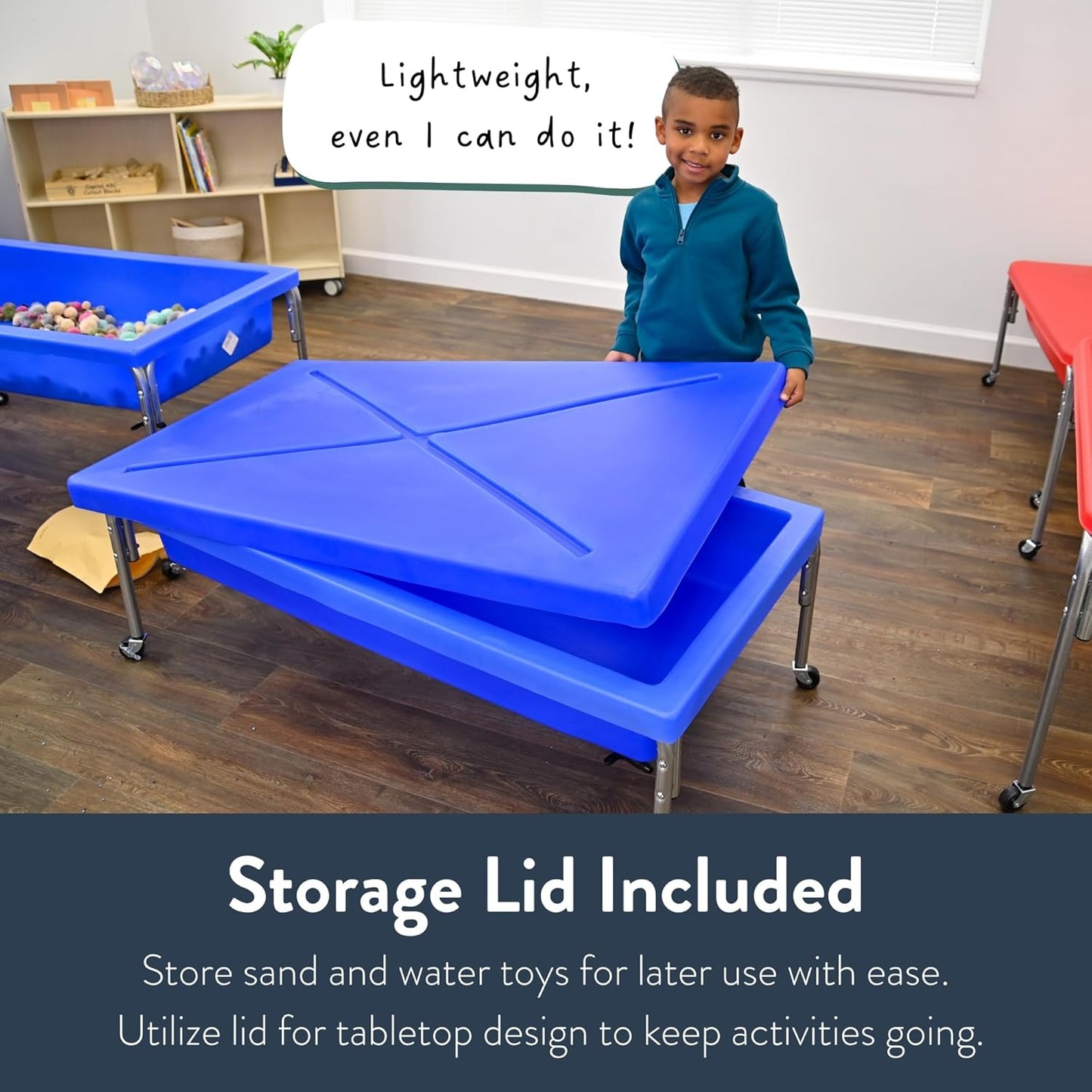 Children's Factory Sensory Sand and Water Activity Table and Lid Set for Preschool, Daycare, Classroom, Outdoor Play, 18”, Blue