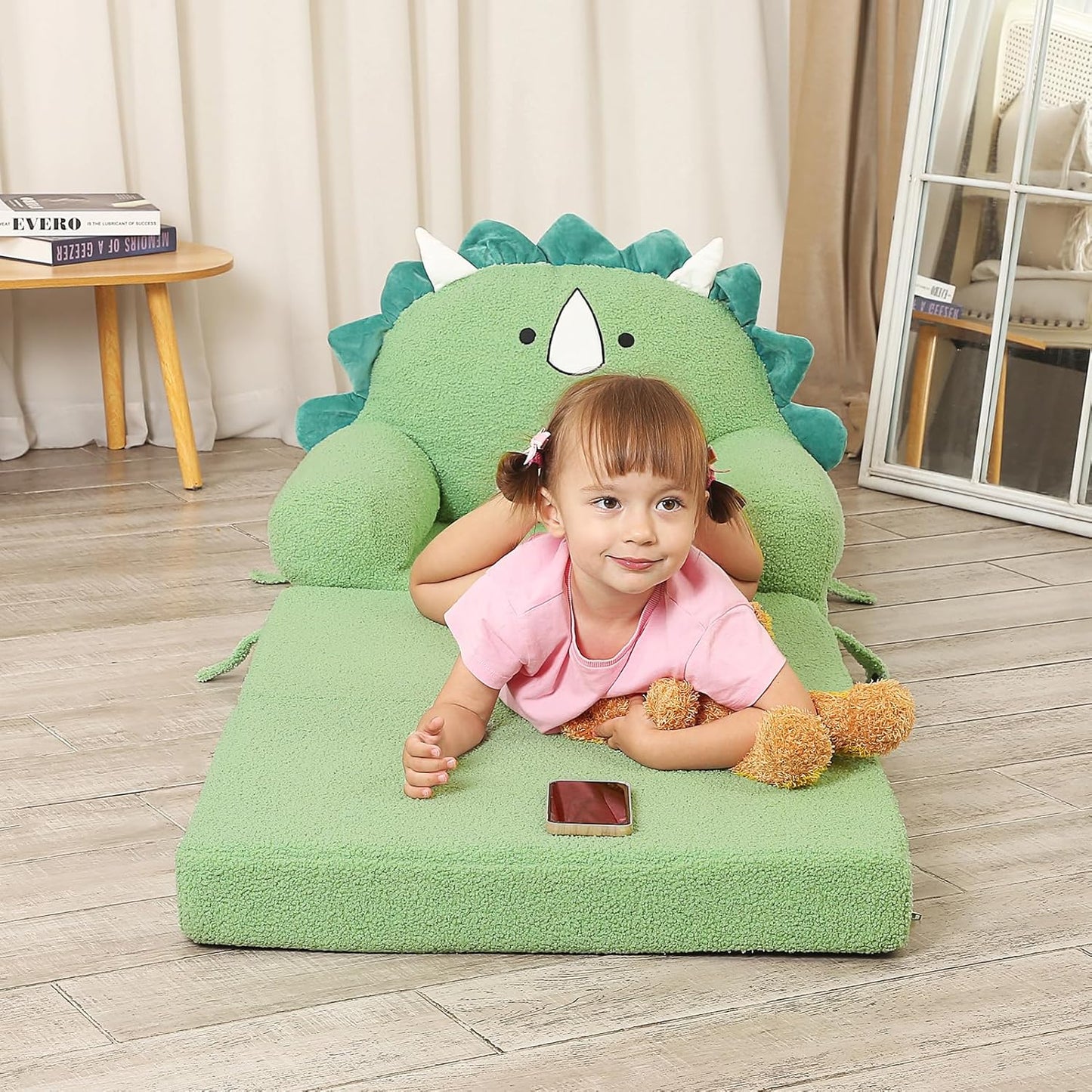 Foldable Kids Sofa, Triceratops Toddler Couch With Tri Folding Foam Cushions, Comfy Couch for Ages 18 Months and Up