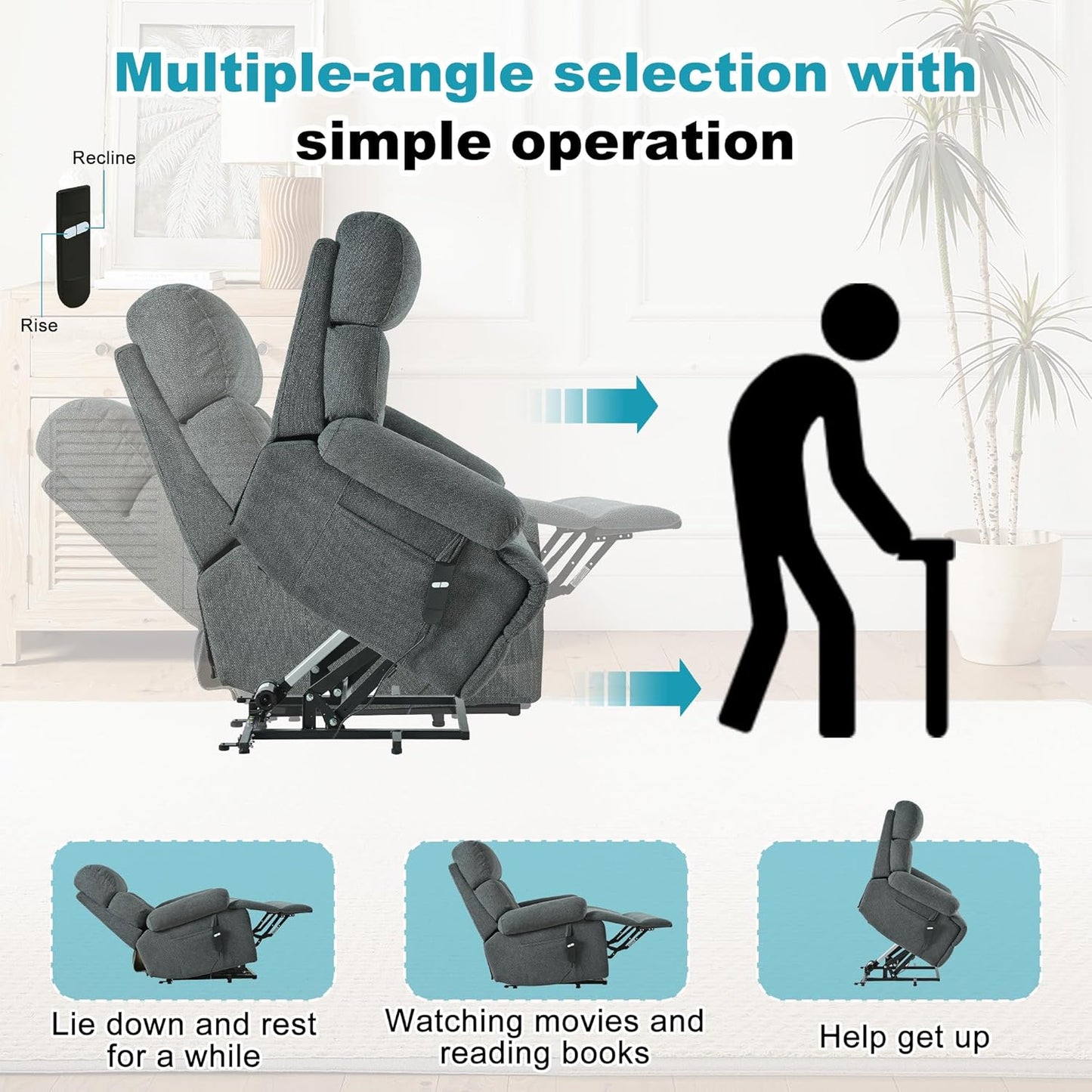 Recliner Chair Power Lift Massage Chair Full Body 23" Large Size Electric Recliner with Seniors, Home Theater Seating with Remote Control, Side Pocket, Spacious Seat, Dark Gray