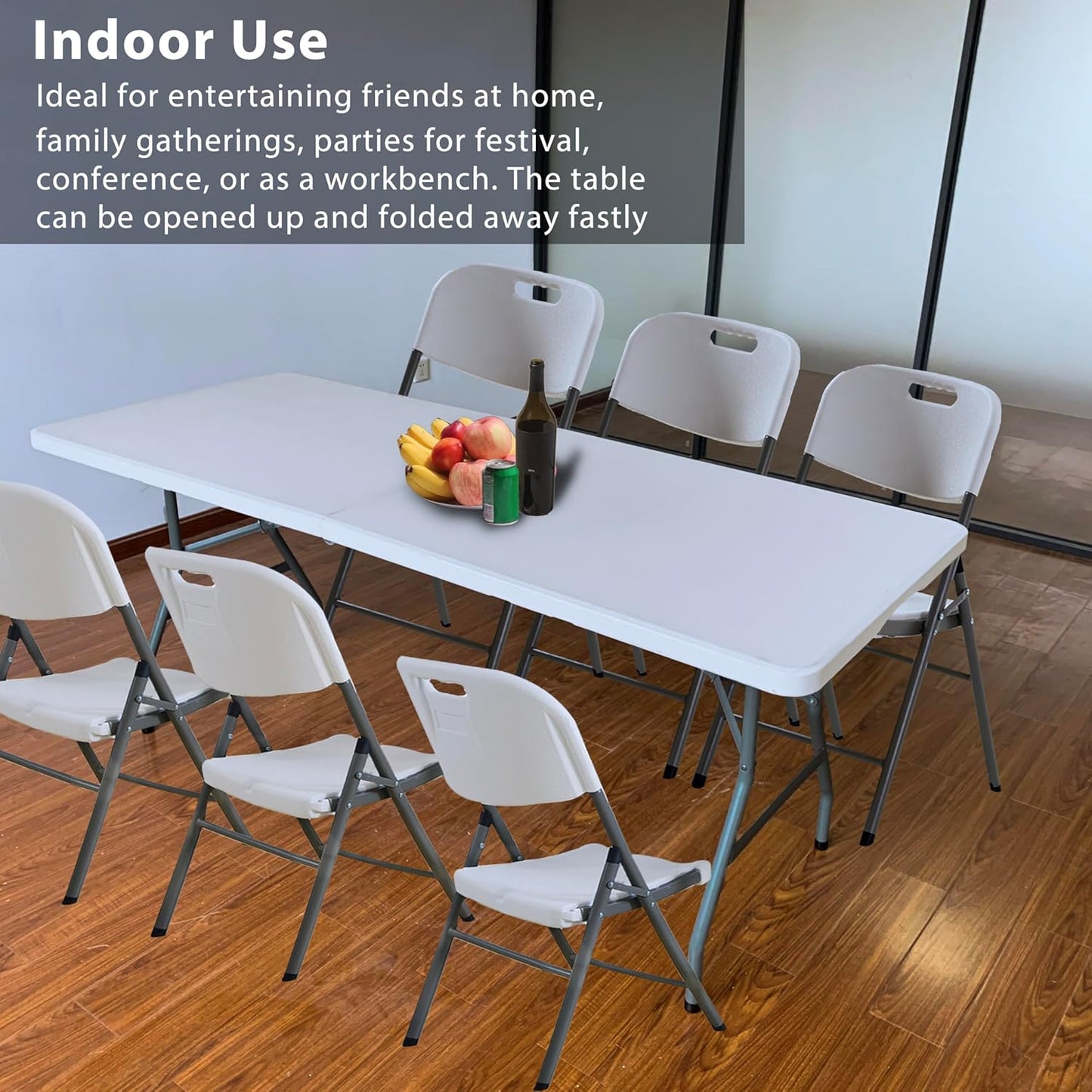 6 Foot Folding Table 6ft Fold in Half Heavy Duty Plastic Foldable Table, 72 inch Portable Table with Handle,Indoor Outdoor 6‘ Utility Card Tables for Picnic, Party, Dining