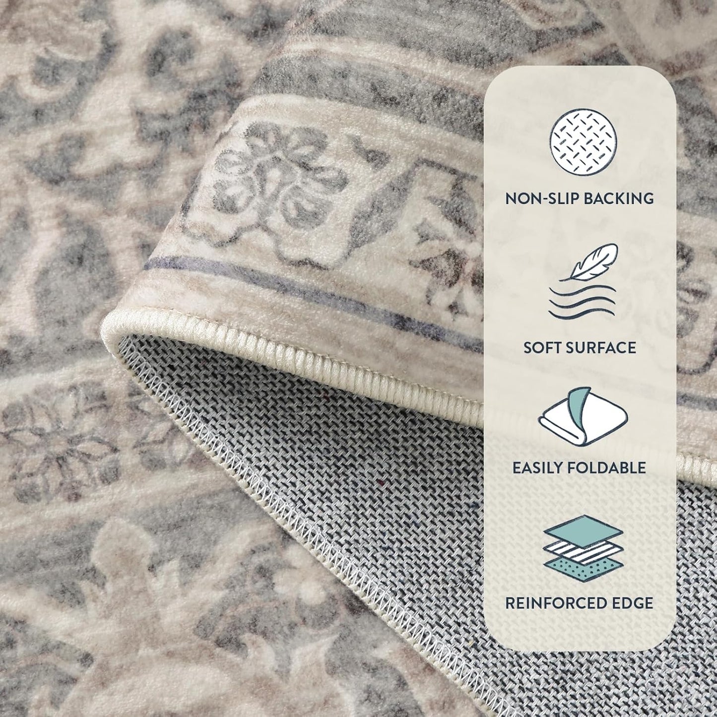 Lahome Oriental Washable Runner Rug Non Slip, 2x7 Rug Runners for Hallways Kitchen, Ultra-Thin Hallway Rugs for Laundry Room Bathroom Bedroom, Grey/Brown