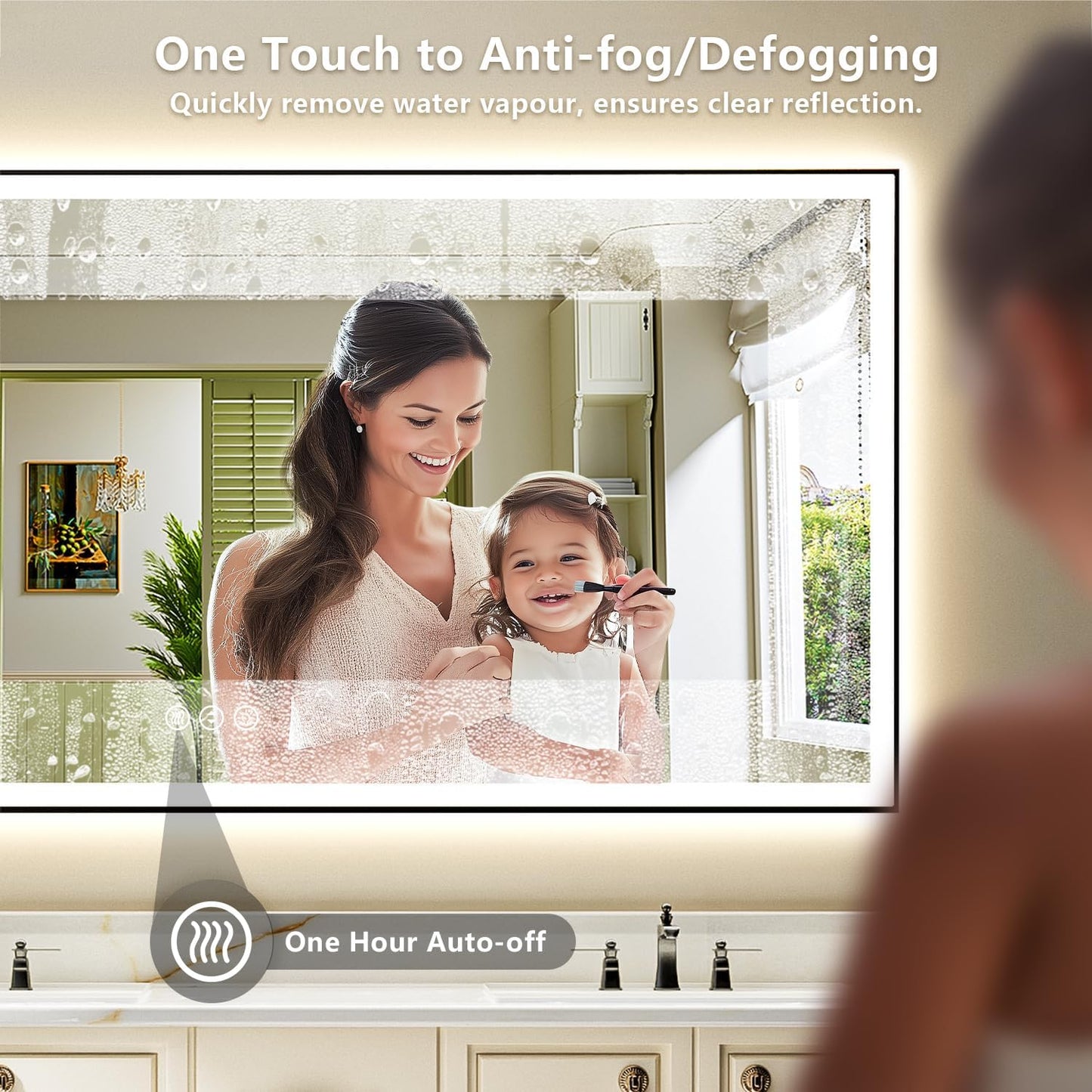 66x40 Inch LED Bathroom Mirror with Lights (Front Lit and Backlit) Black Framed Lighted Vanity Mirror for Bathroom Wall Dimmable Anti-Fog Memory Tempered Glass Horizontal/Vertical