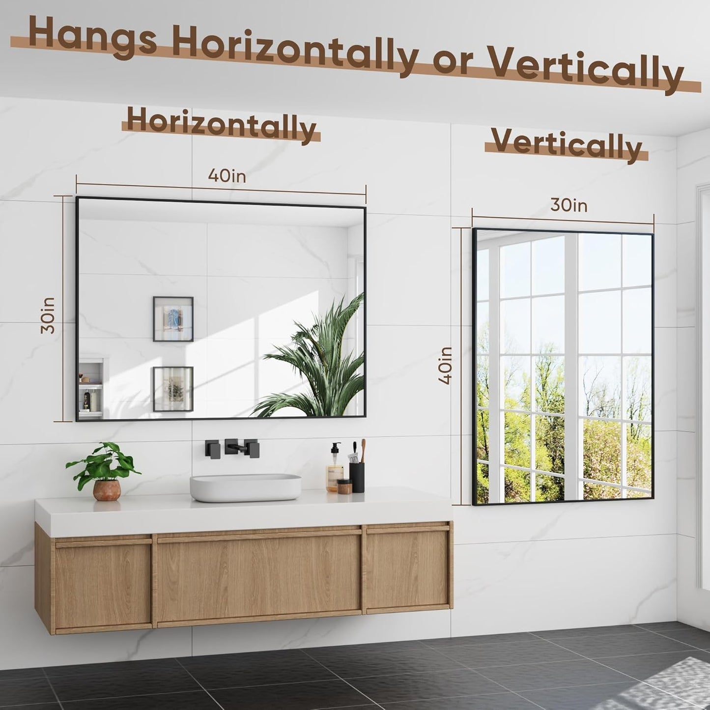 Bathroom Mirror 40" x 30", Large Rectangle Wall Mirror, Black Metal Frame Wall Mounted Mirrors for Bathroom, Vanity, Bedroom, Entryway Decor(Horizontal/Vertical)