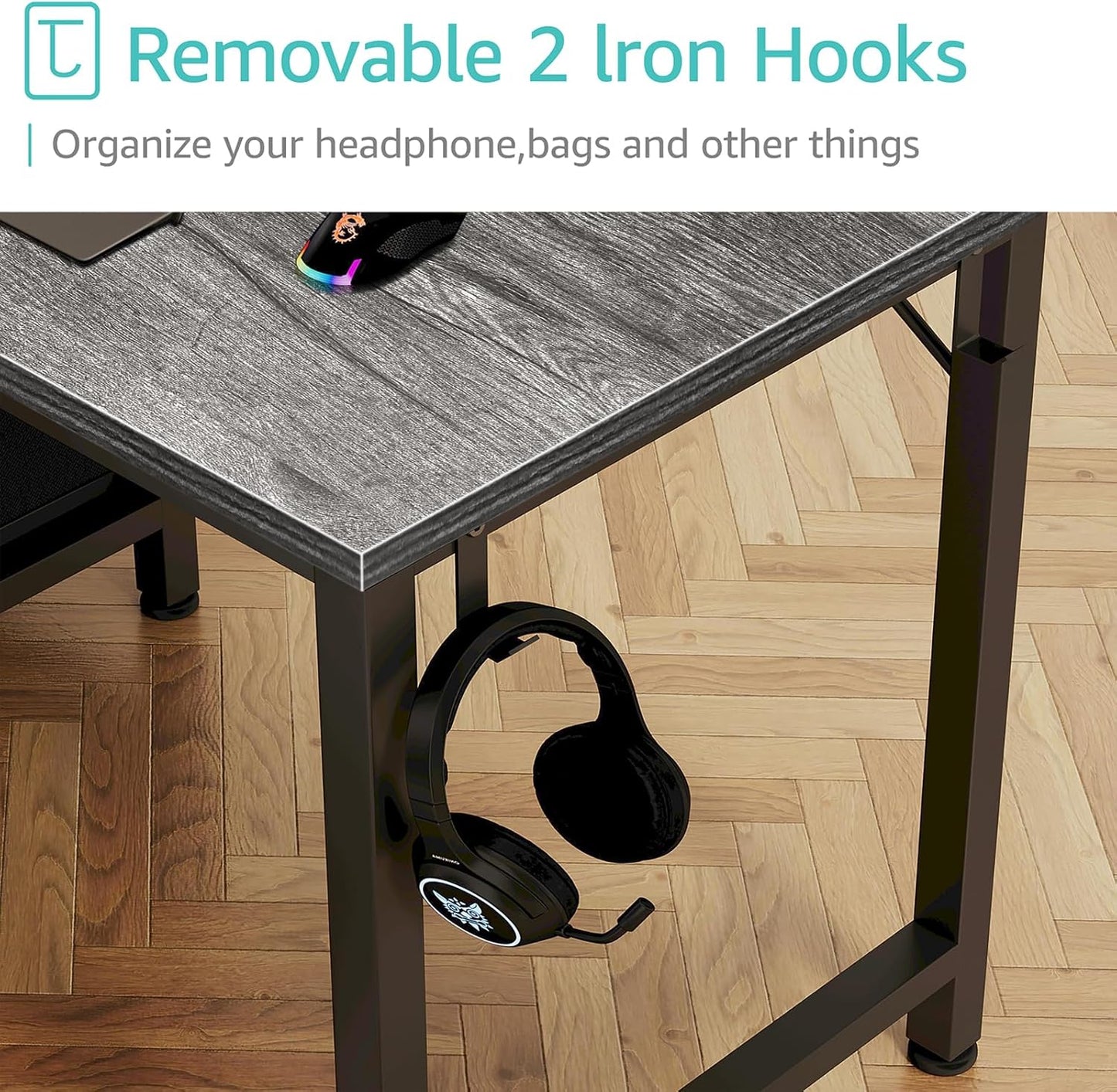 Lufeiya Small Gaming Desk with 4 Fabric Drawers, 40 Inch Kids Girls Teen Cute Study Desk for Bedroom, Work Computer Writing Table Desks for Small Space Home Office, Gray