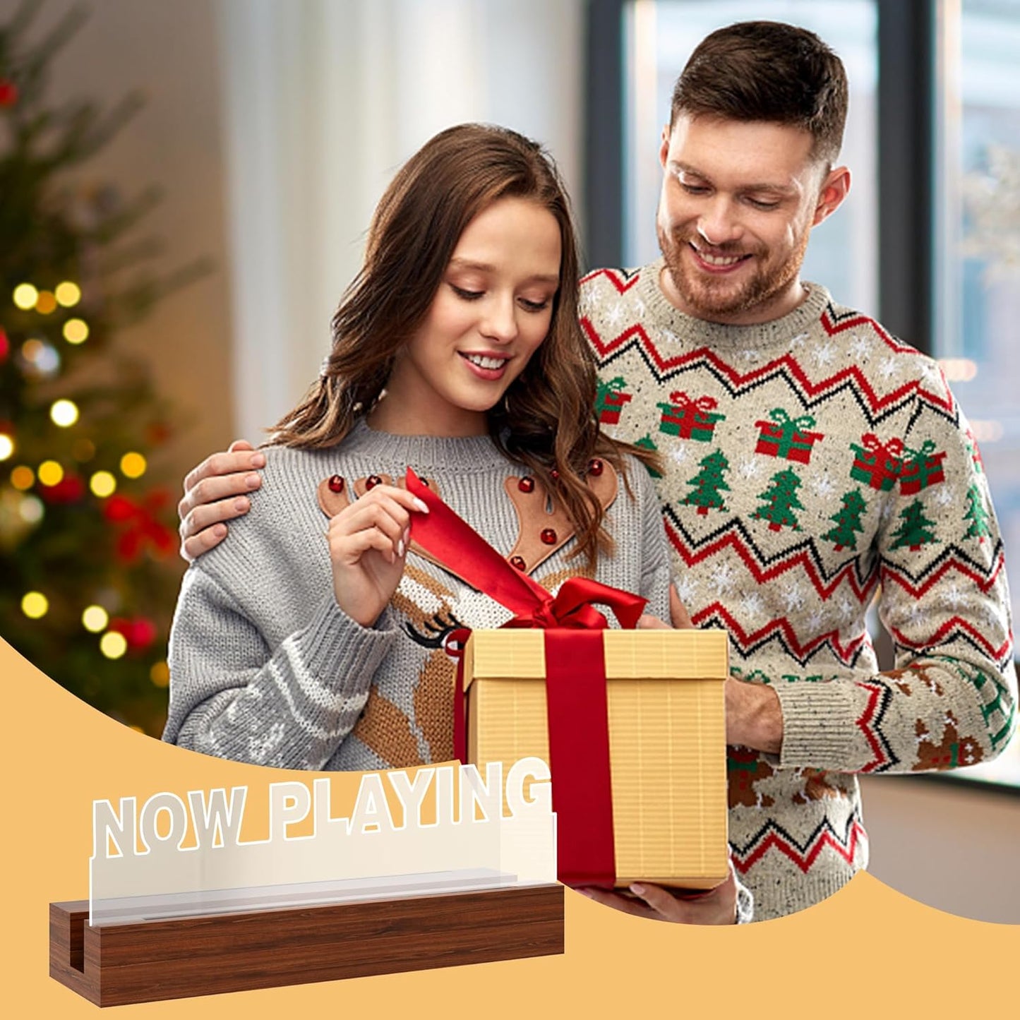 Now Playing Vinyl Record Stand Wall Mount, Light up Record Holder, Wooden Acrylic Display with Warm White Lights for Albums, Room Decor, for Vinyl Lovers