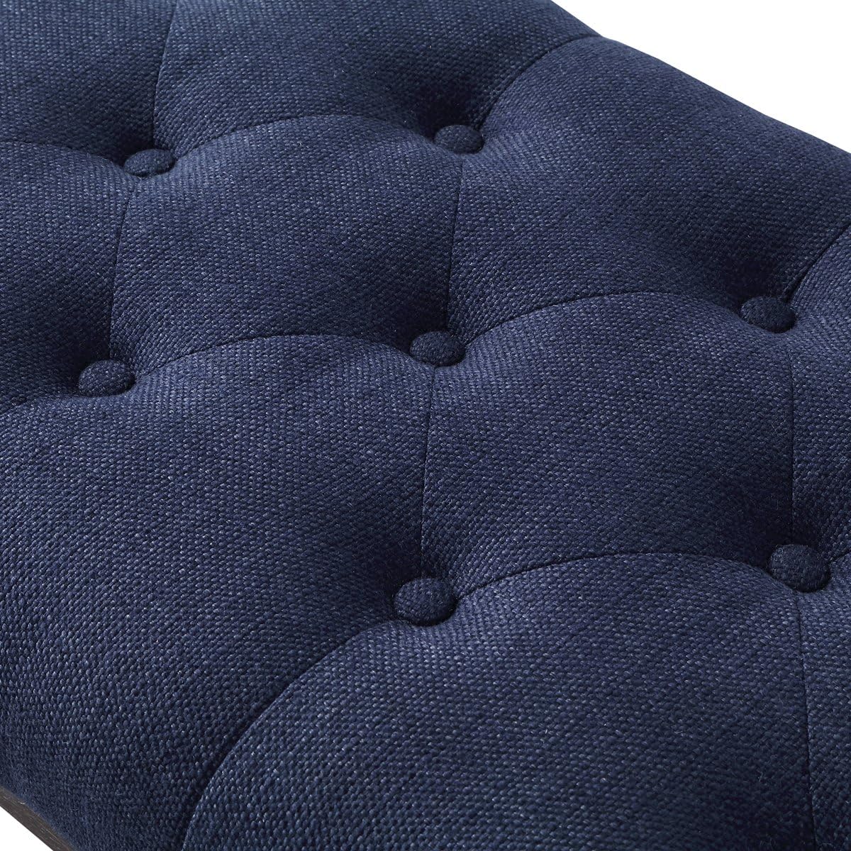 24KF Upholstered Tufted Long Bench Seats with Metal Frame Leg, Linen Bench Ottoman with Padded Seat-Navy Blue