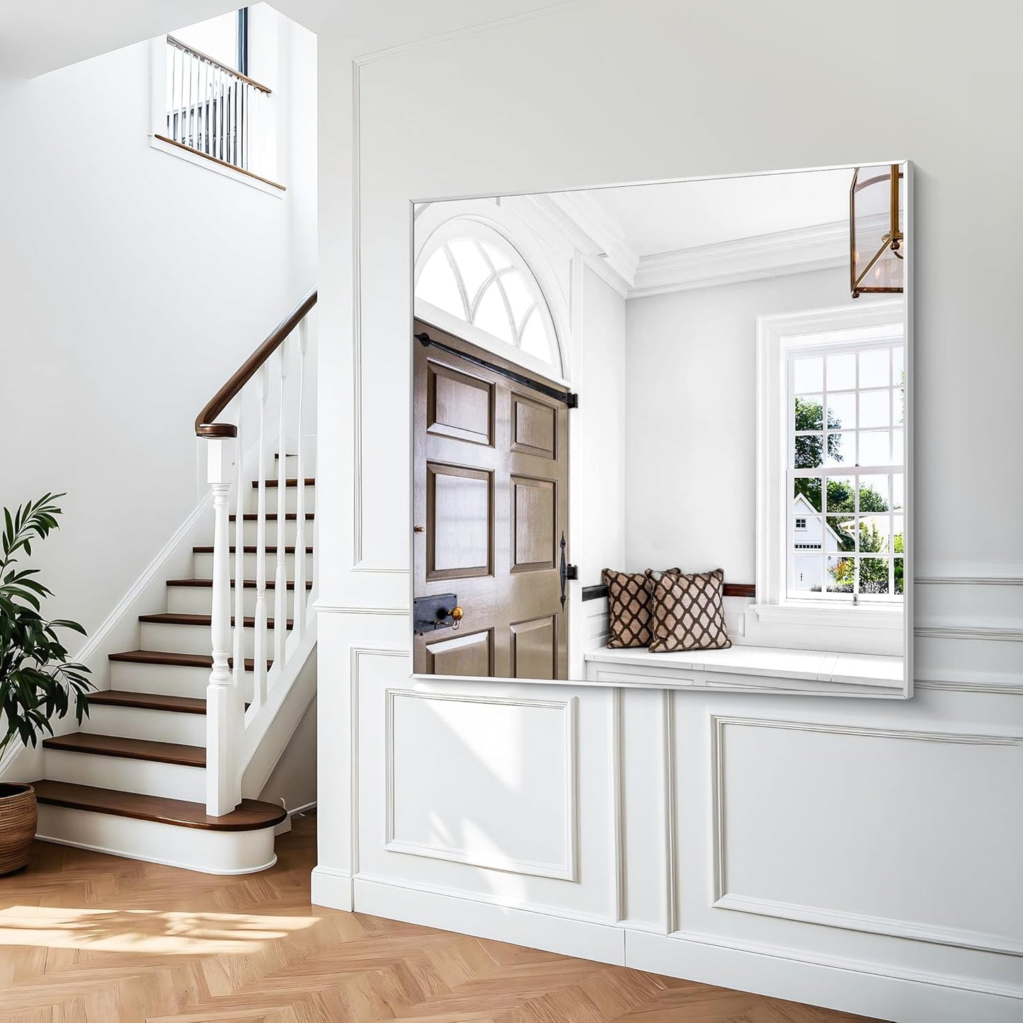 BONEWEI Silver Bathroom Mirror,48x48 inch Wall Mirror for Bathroom Wall Mounted,Large Rectangle Mirror for Bathroom Over Sink,Modern Metal Frame for Living Room,Bedroom Entryway,Horizontal/Vertical