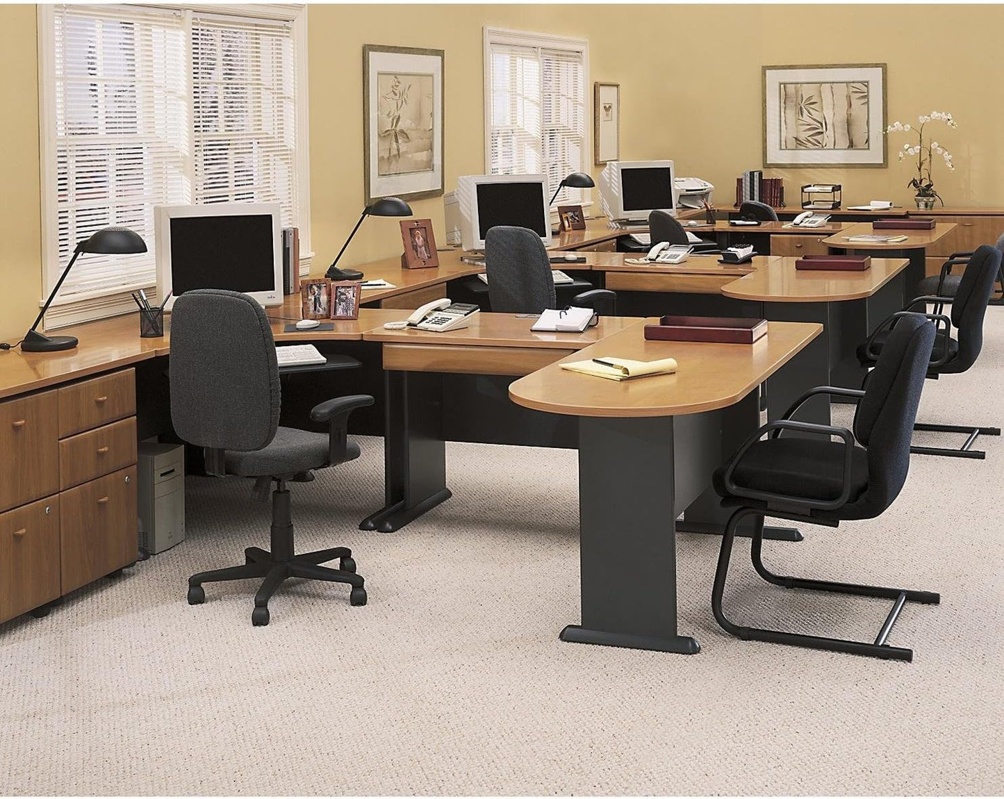 Bush Business Furniture Series A 48W Computer Desk in Natural Cherry and Slate, Small Office Table for Home or Professional Workspace