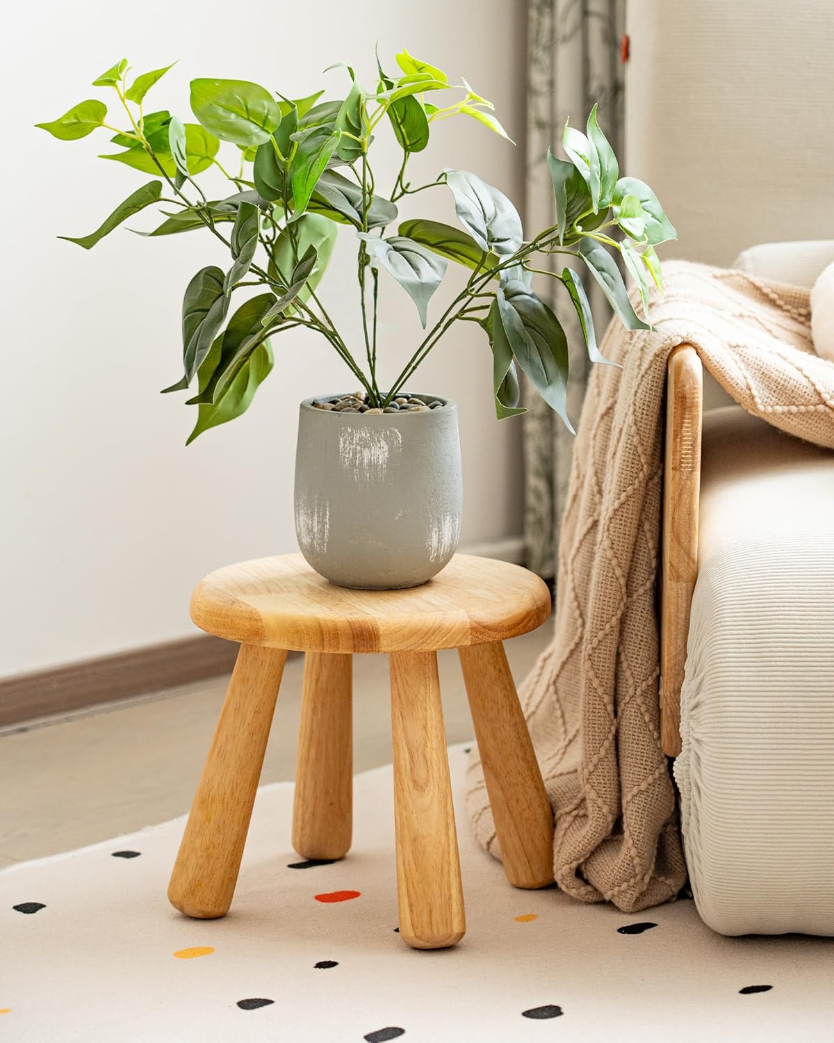 100% Solid Wood Mushroom Step Stool, Small Wooden Stool for Kids & Adults, Plant Stand & Side Table, Compact & Sturdy Footstool for Bathroom, Bedroom, Living Room, Natural (2PCS)