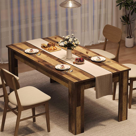 CABIHOME Dining Table for 4-6, 63" Inch Dining Tables for 4, Farmhouse Large Kitchen Dining Table, Rectangular Dining Room Table for Small Space, Wood Dinner Table for Kitchen, Apartment, Rustic Brown