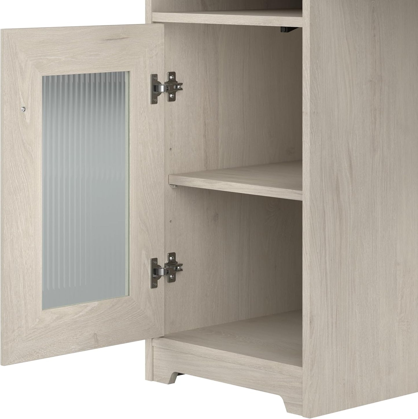 Bush Furniture Cabot L Shaped Desk with Hutch | Corner Desk with Storage for Home Office in Linen White Oak | 60W L Shaped Computer Desk