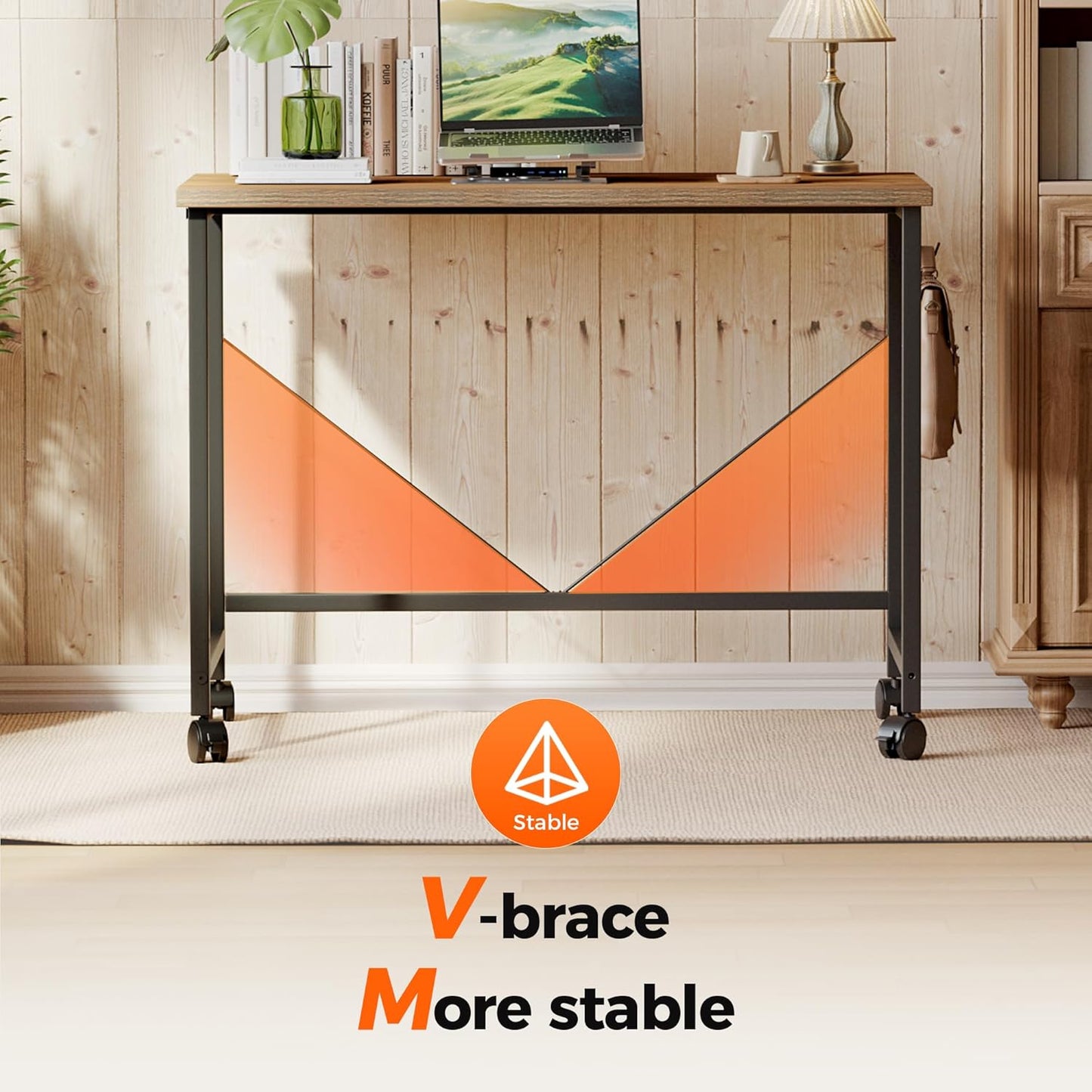 Rolling Computer Desk with Wheels, Gaming Desk for Small Spaces, Modern Simple Style Table for Home Office, Study Writing Table (Caster, Oak, 24 inch)