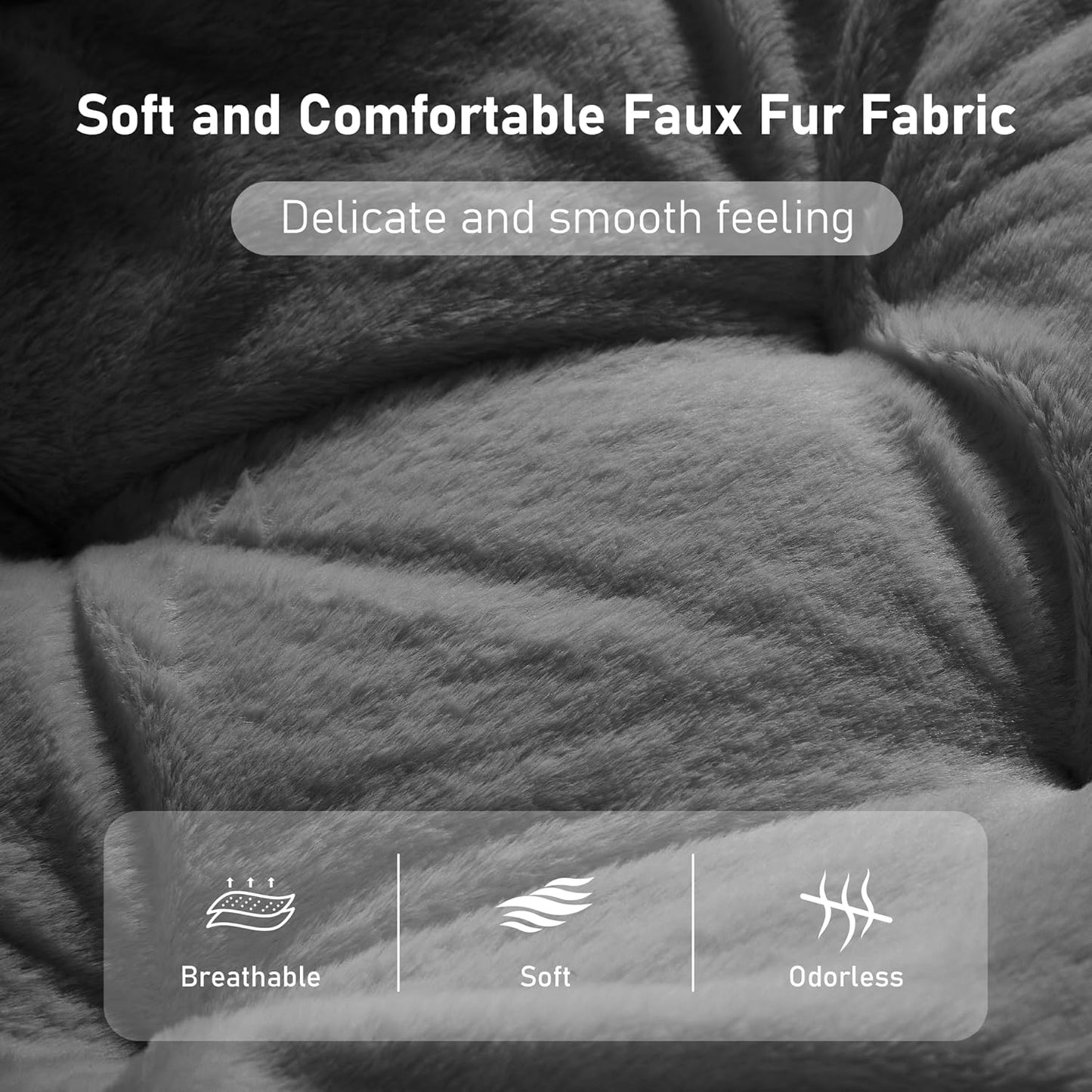 Comfy Oversized Saucer Chair with Ottoman,Soft Faux Fur Reading Lounge Chair for Adults,Stable X-Large Metal Frame and Non-Slip Pad,Cozy Chair for Bedroom, Living Room, Dorm, Dark Gray