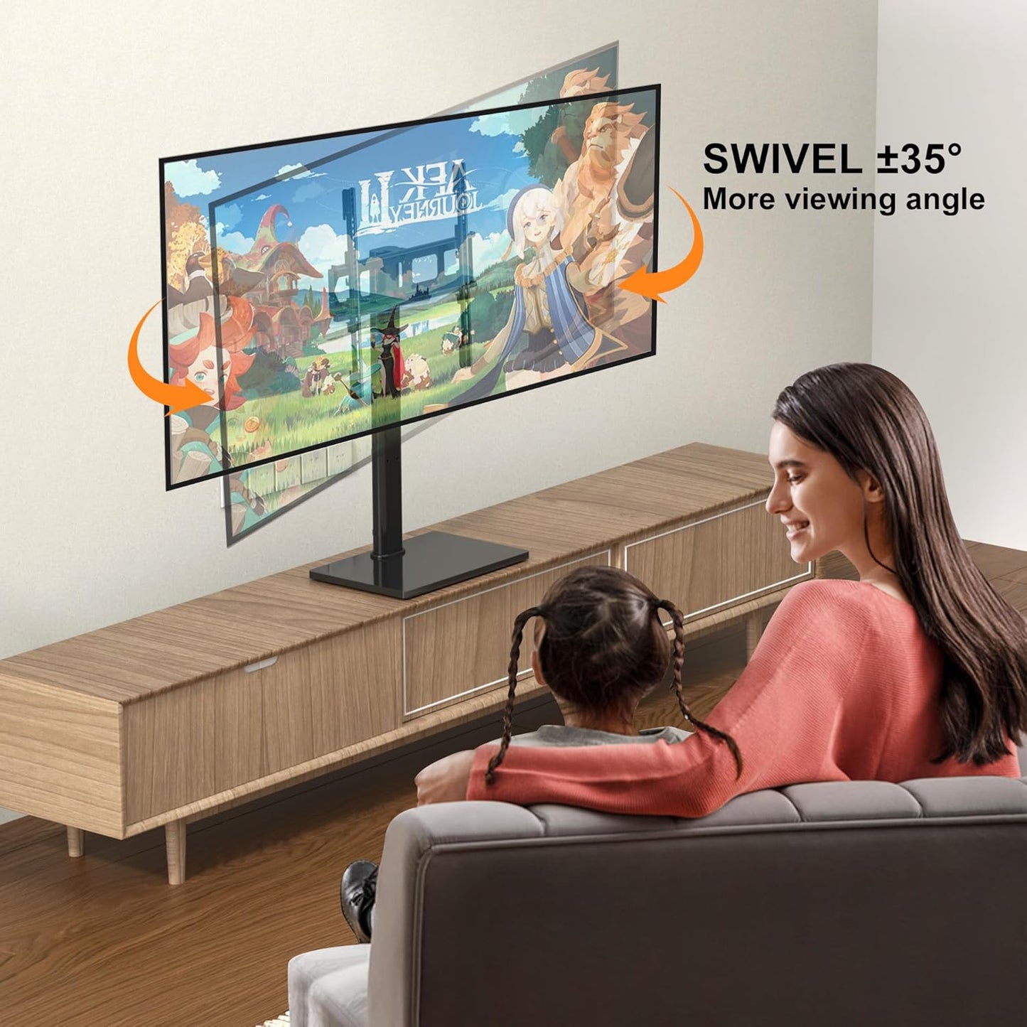 Universal Swivel TV Stand Base Table Top TV Stand for 23-60 Inch TVs 70 Degree Swivel, 6 Height Adjustable Monitor Mount Stand, Max VESA 400x400mm,Holds up to 88lbs TS206