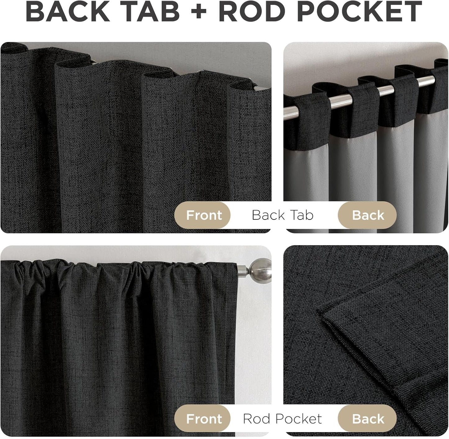 Joydeco Blackout Curtains for Bedroom - 100% Light Blocking 2 Panels Set Black Drapes 100"W x 120"L, Thermal Insulated Room Darkening Curtains, Linen Textured for Living Room, Rod Pocket & Back Tabs