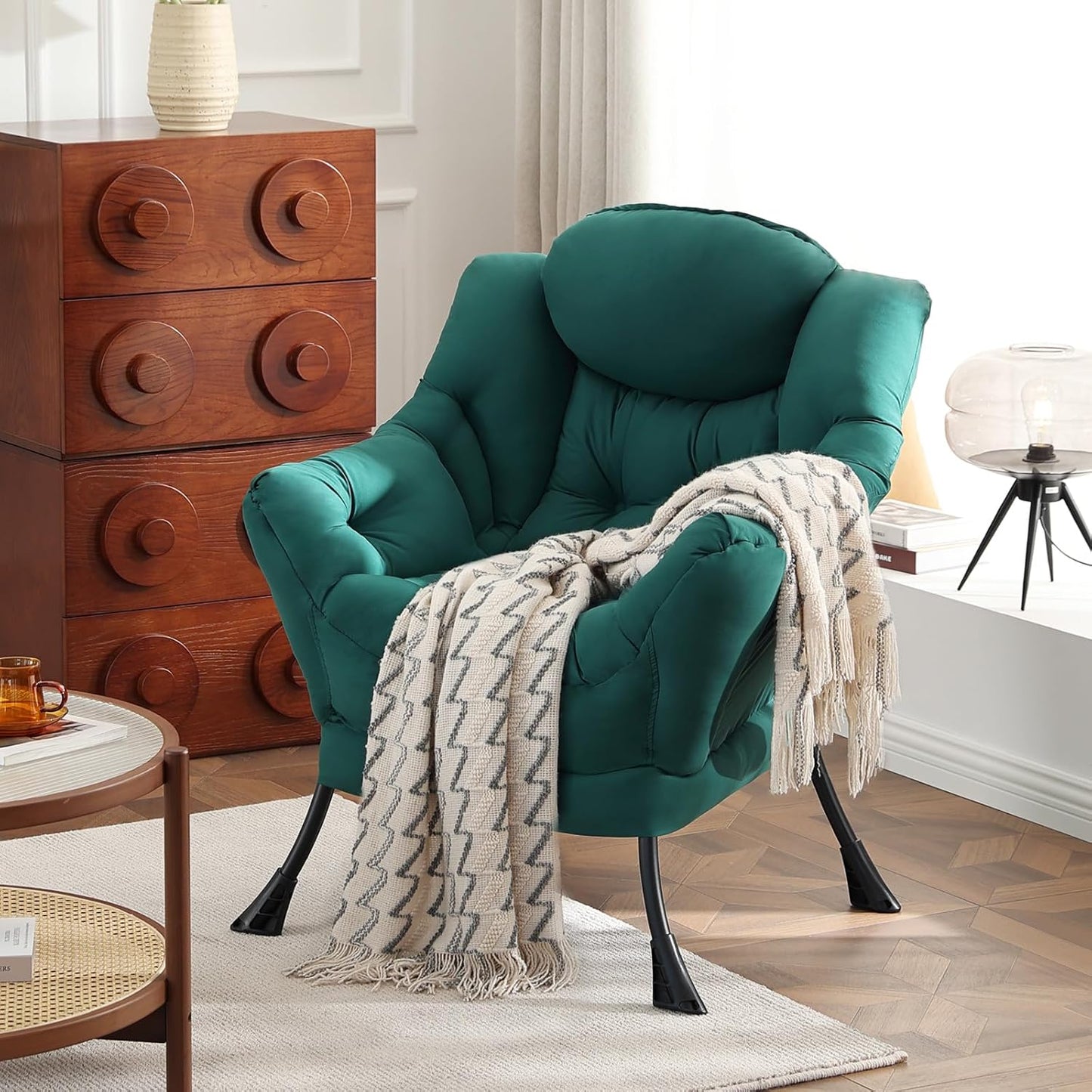 Lazy Chair, Reading Armchair, Large Modern Lounge Accent Chair, Leisure Sofa Chair for Living Room, Bedroom, Dorm Room (Dark Green)