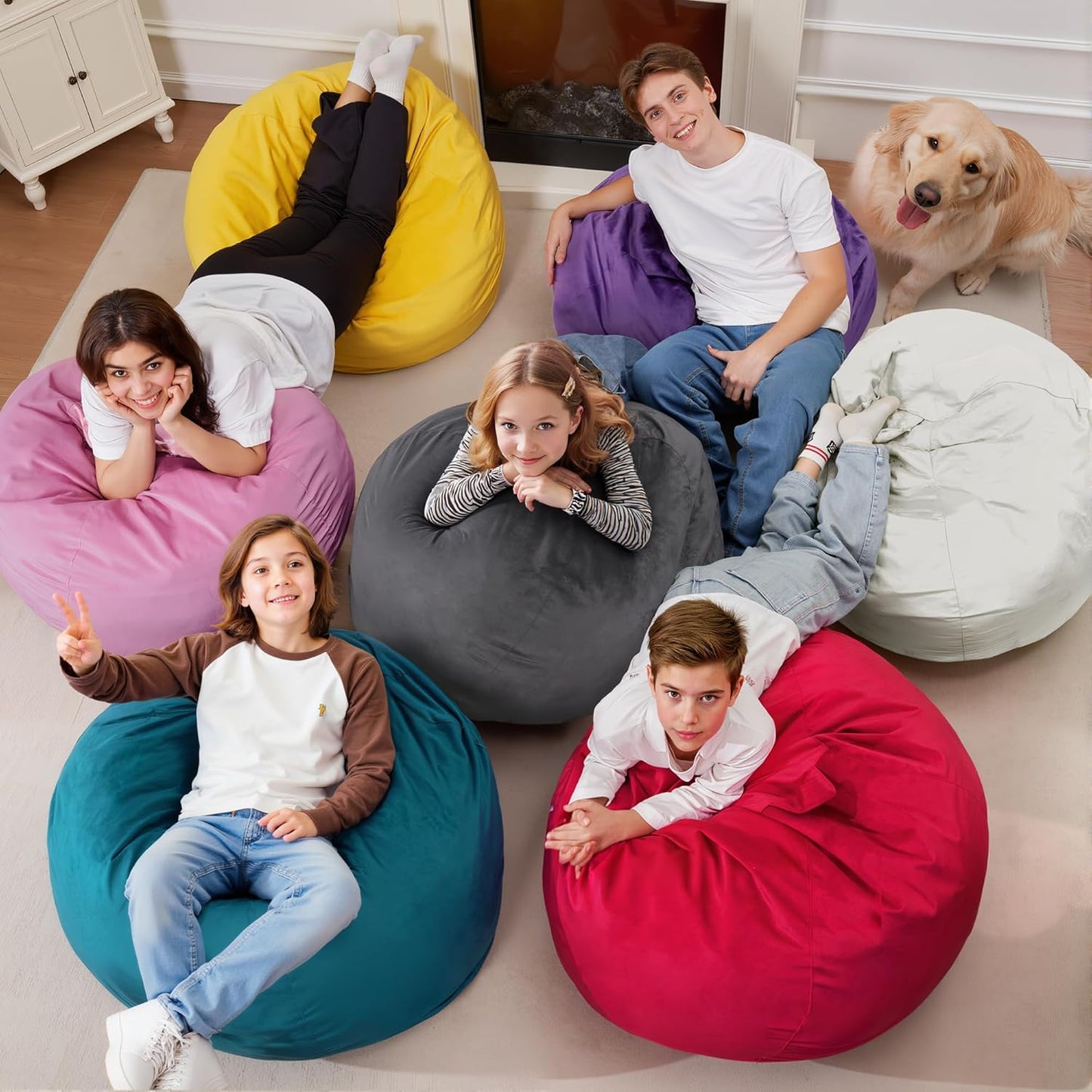 Homguava 2FT Bean Bag Chair: 2' Bean Bags with Memory Foam Filled,Comfy Beanbag Chairs Round Bean Bag Sofa with Dutch Velvet Cover-Pink