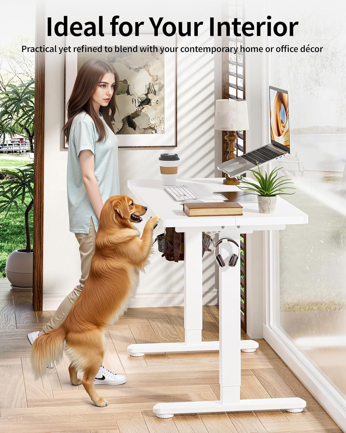 BIZUM Standing Desk Electric Adjustable Computer Desk-Stand up Desk Office Gaming Home Office Memory Desks 48x24 inches White