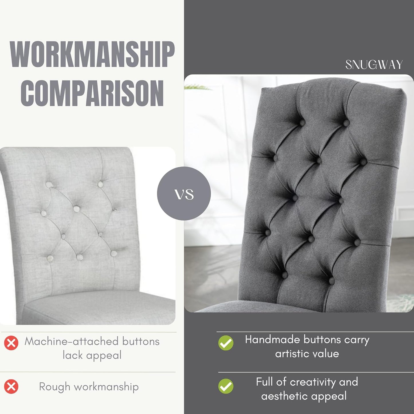 Tufted Upholstered Parsons Dining Chair Set Fabric Diner Accent Stylish Modern Kitchen Living Room with Button Sturdy Solid Wood Legs