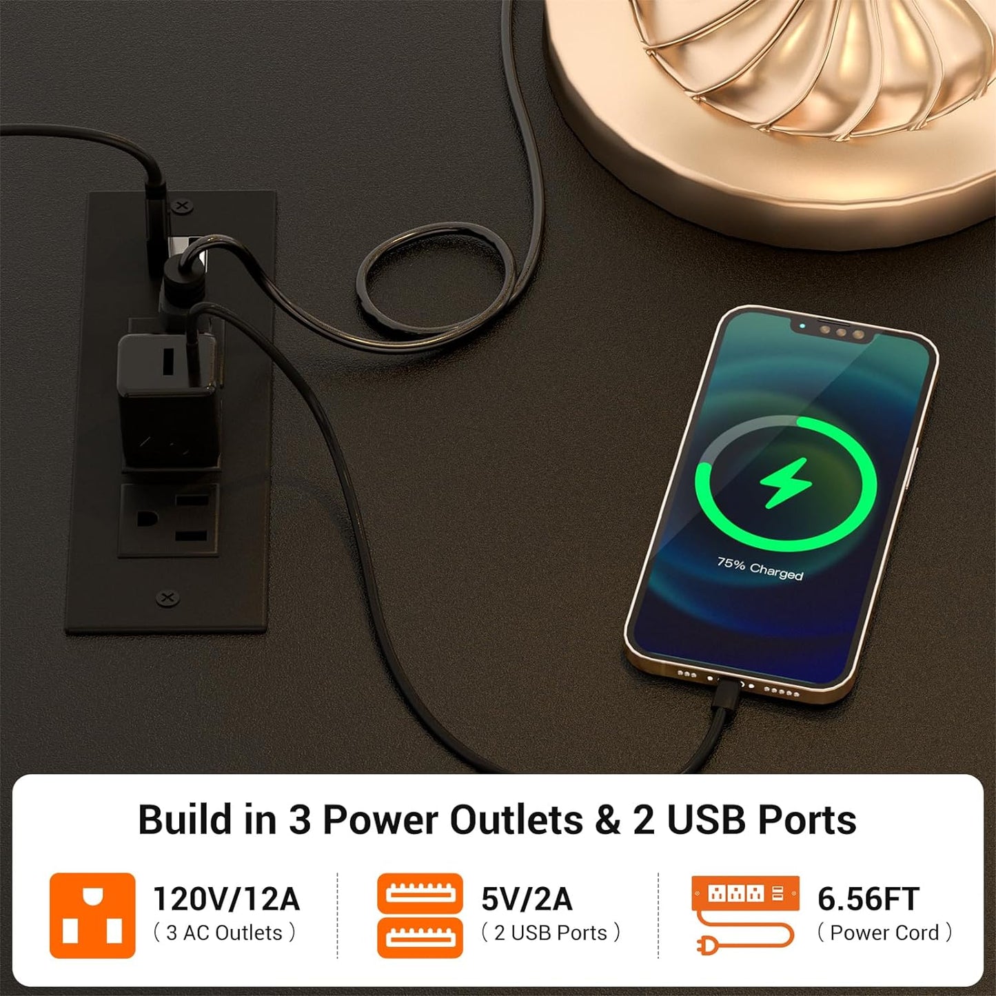 Cyclysio Dresser for Bedroom with Clothes Rack, 5 Fabric Drawers Dresser with Charging Station & LED Lights, Black Storage Chest of Drawers with Wheels, Wooden Top, Lockable Wheels, Closet, Black