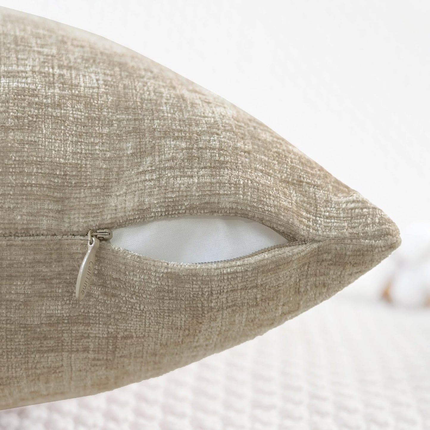 CaliTime Throw Pillow Covers Decorative 16 X 16 Inches Pack of 2 Cozy Chenille Cushion Cases for Couch Sofa Bed Living Room Home Light Taupe