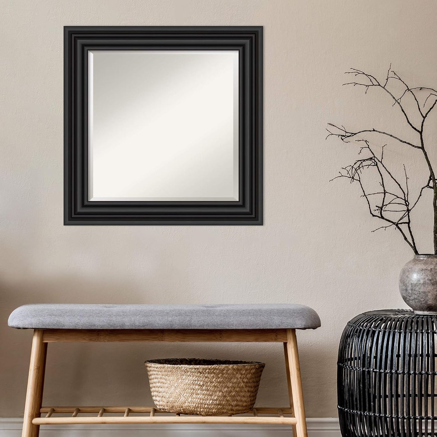 Amanti Art Black Bathroom Mirror for Over Sink, 26x26 Colonial Black Square Vanity Mirror, Medium Traditional Frame, Hangs Horizonally and Vertically, Bathroom Wall Decor, Beveled Edge